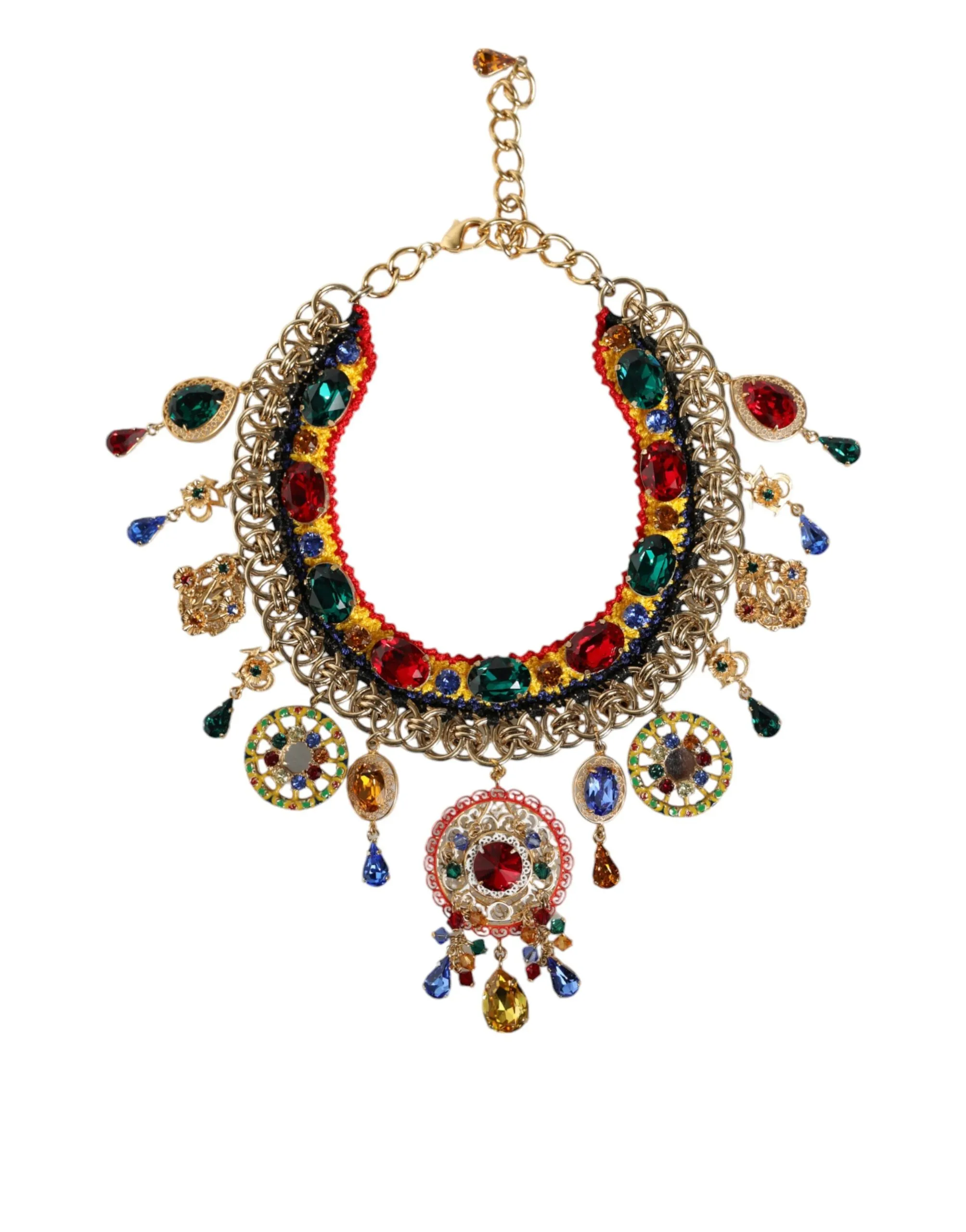 Dolce & Gabbana Women's Gold Brass Chain Majolica Embellished Chocker Necklace