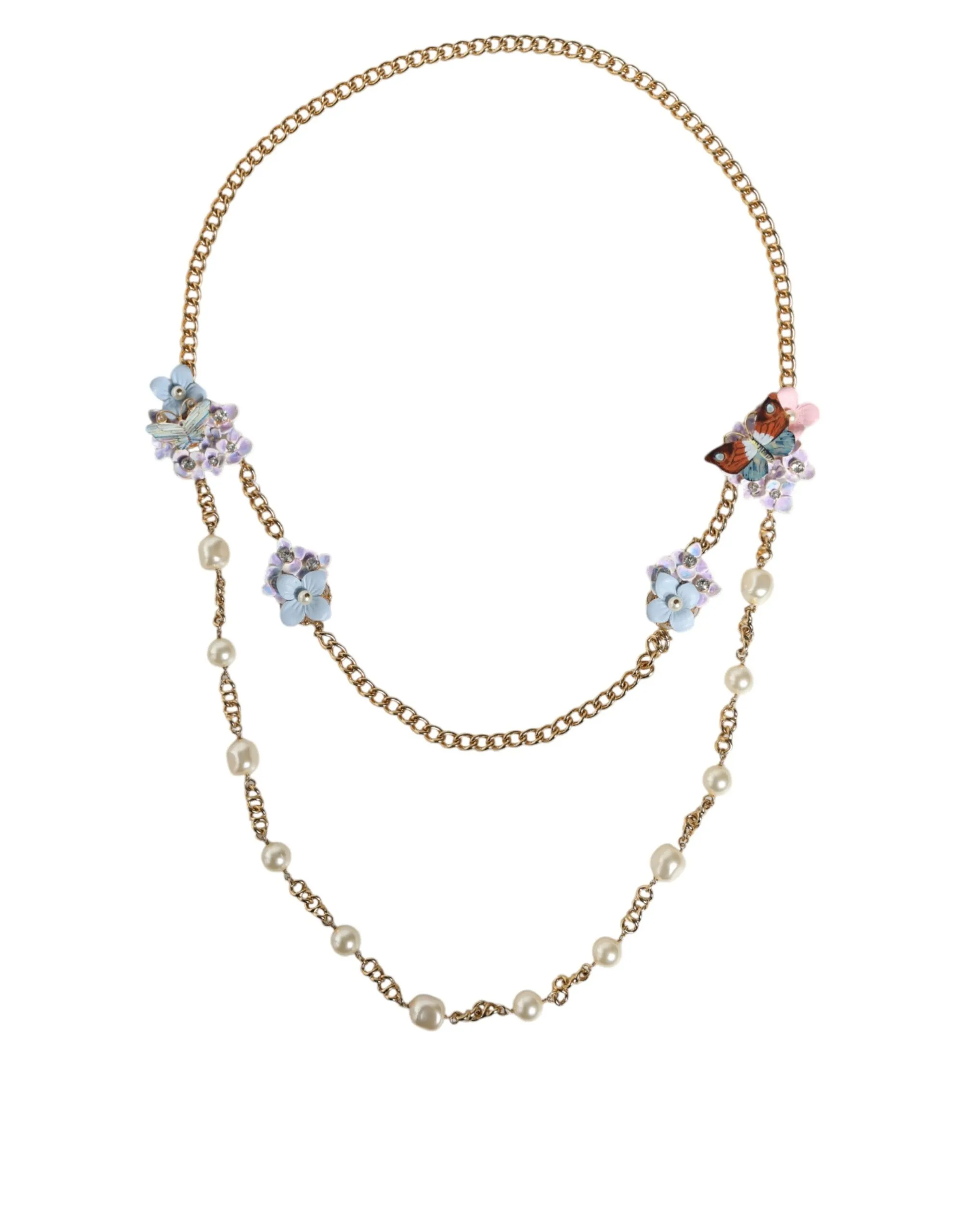Dolce & Gabbana Women's Gold Chain Brass Floral Layered Crystal Pearl Necklace