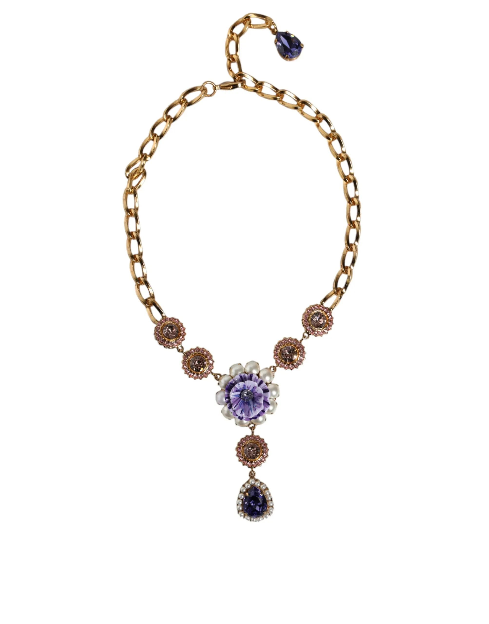 Dolce & Gabbana Women's Gold Brass Crystal Purple Pink Pearl Pendants Necklace