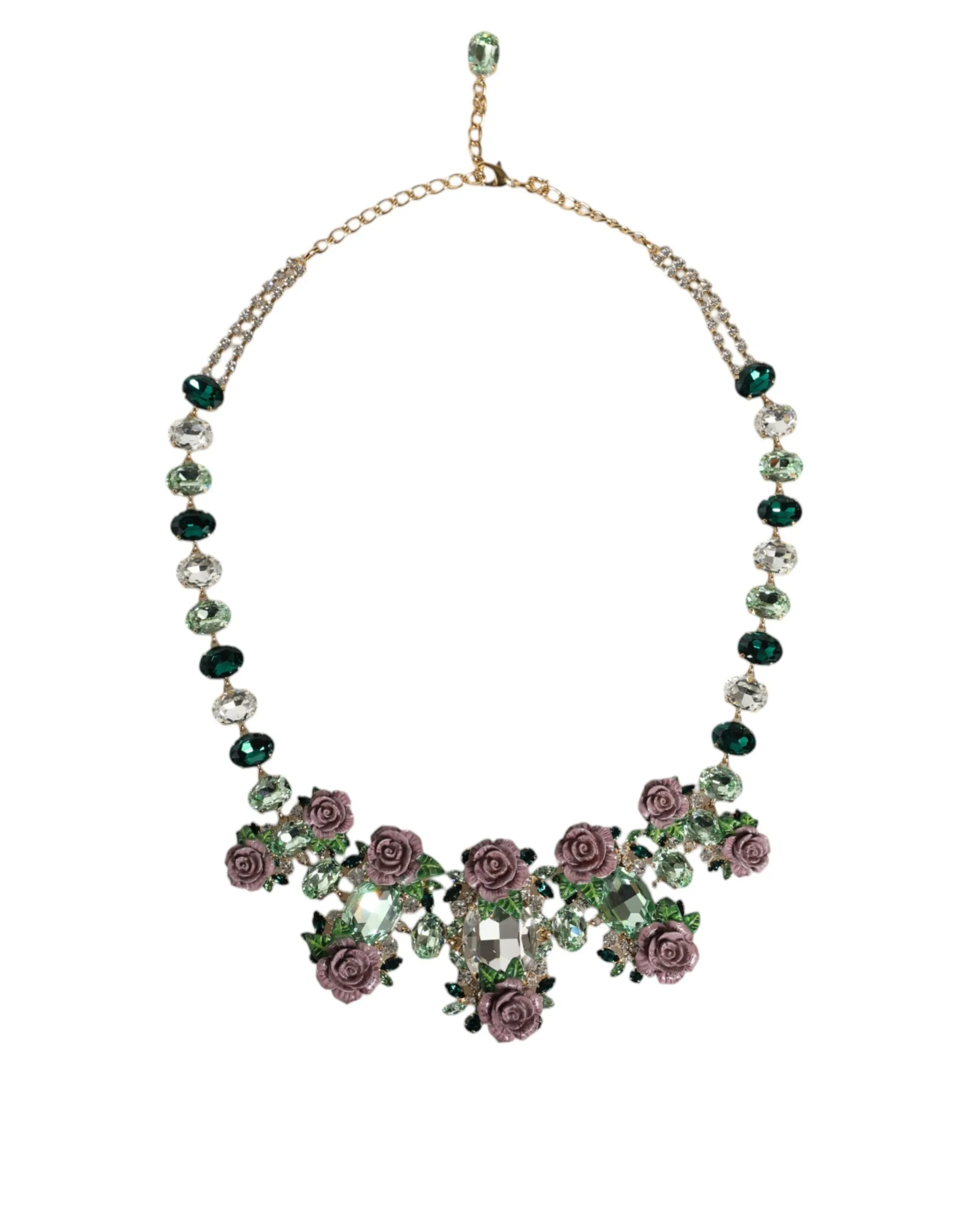 Dolce & Gabbana Women's Gold Brass Link Chain Rose Petal Crystal Embellished Necklace