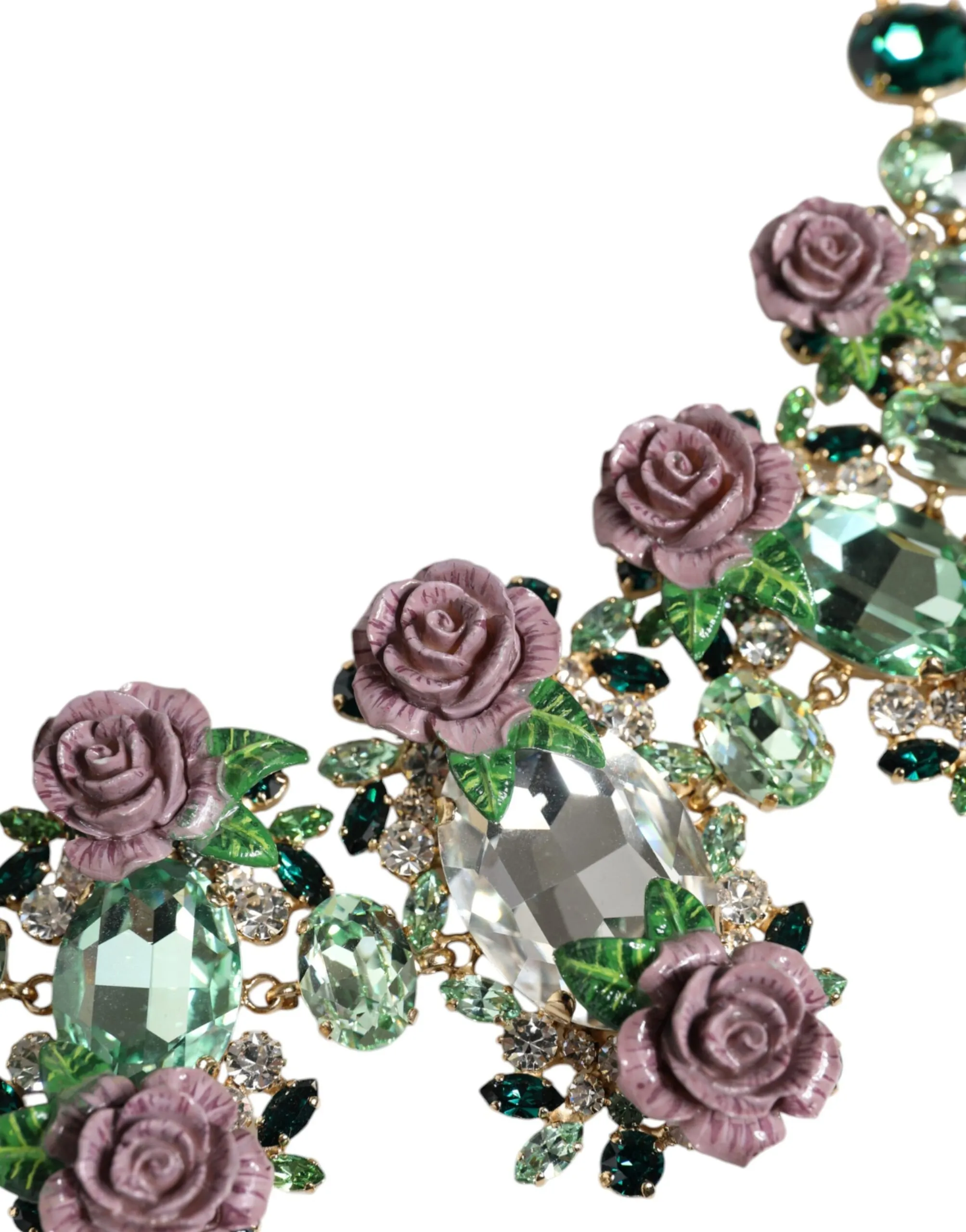 Dolce & Gabbana Women's Gold Brass Link Chain Rose Petal Crystal Embellished Necklace