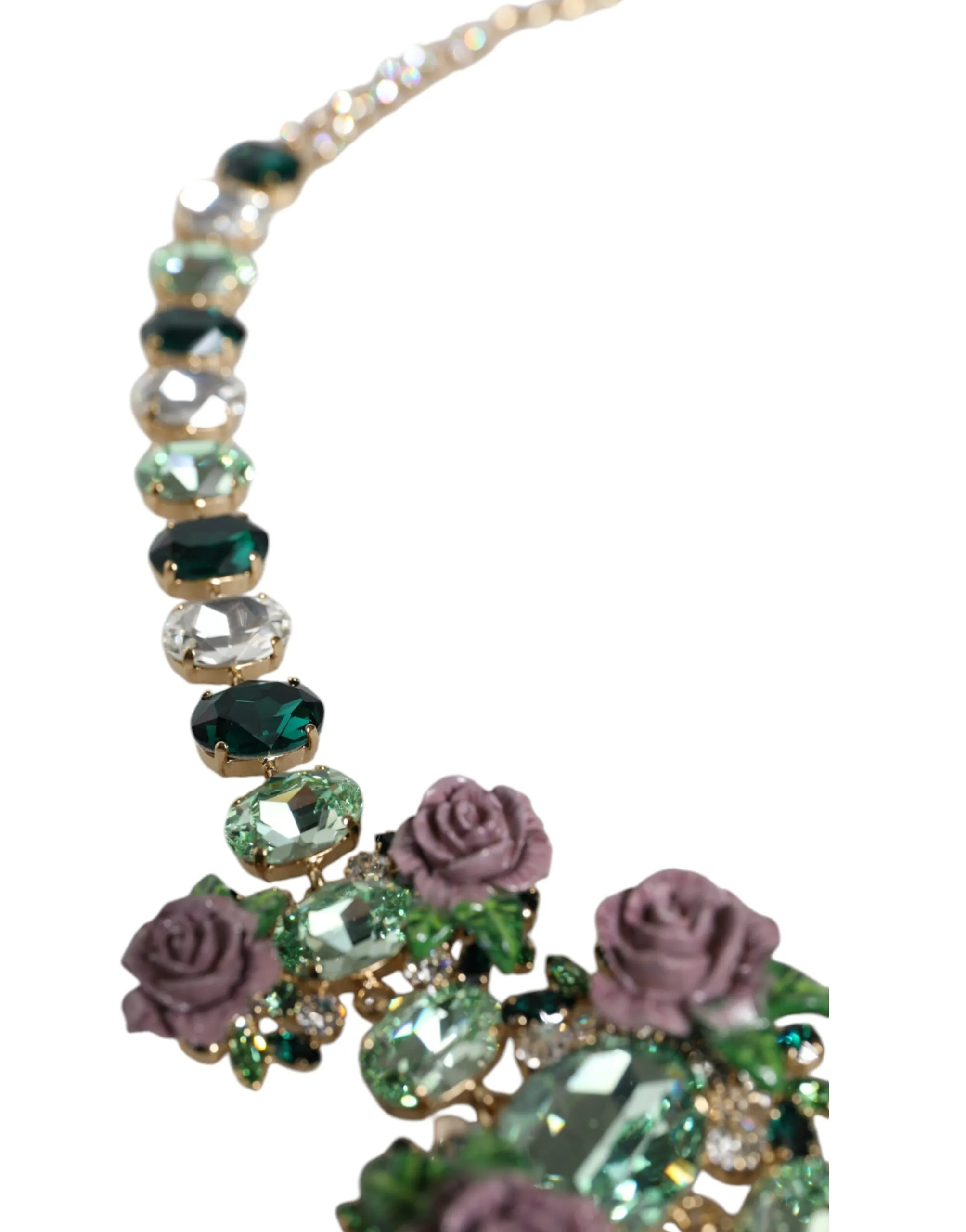 Dolce & Gabbana Women's Gold Brass Link Chain Rose Petal Crystal Embellished Necklace