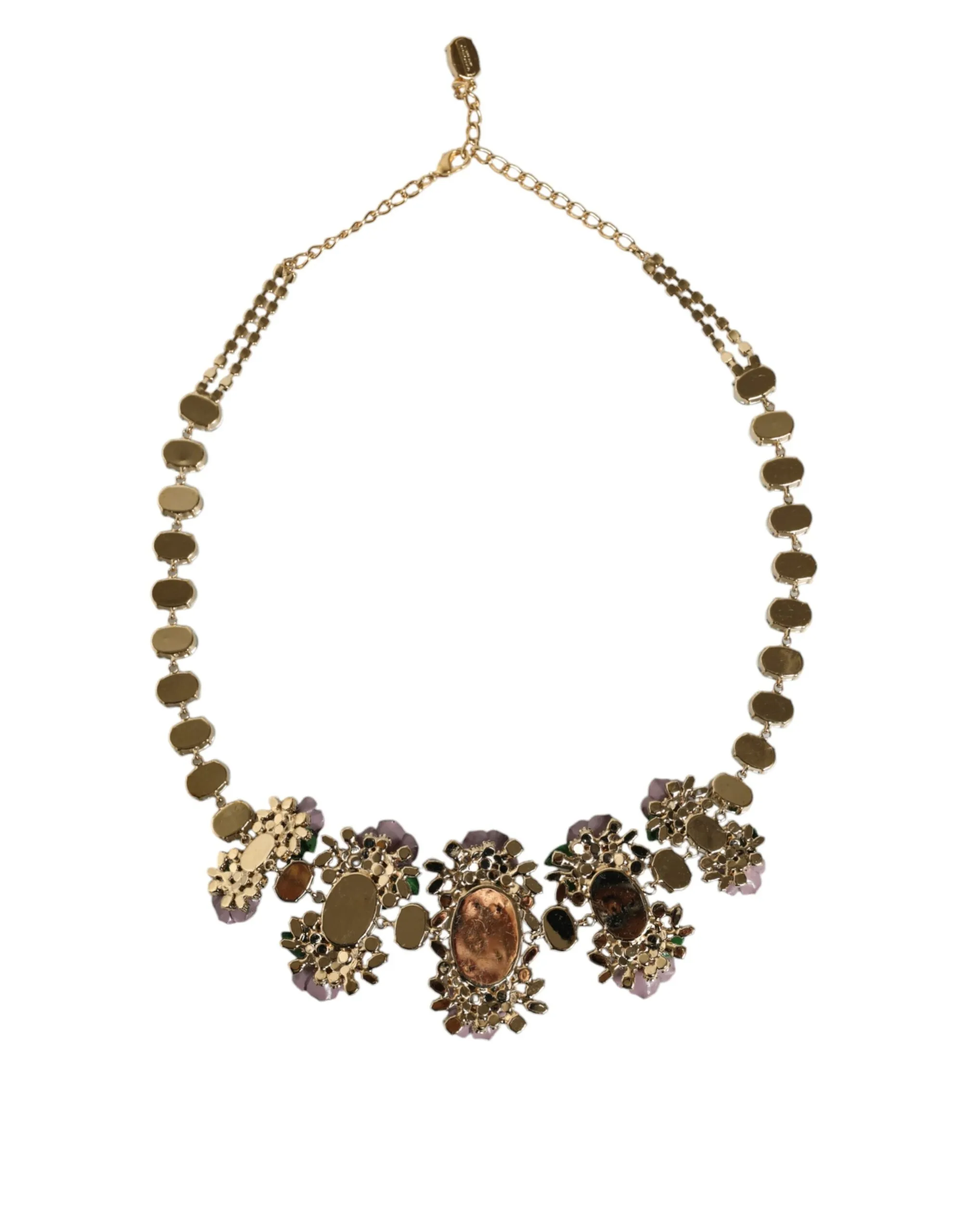 Dolce & Gabbana Women's Gold Brass Link Chain Rose Petal Crystal Embellished Necklace