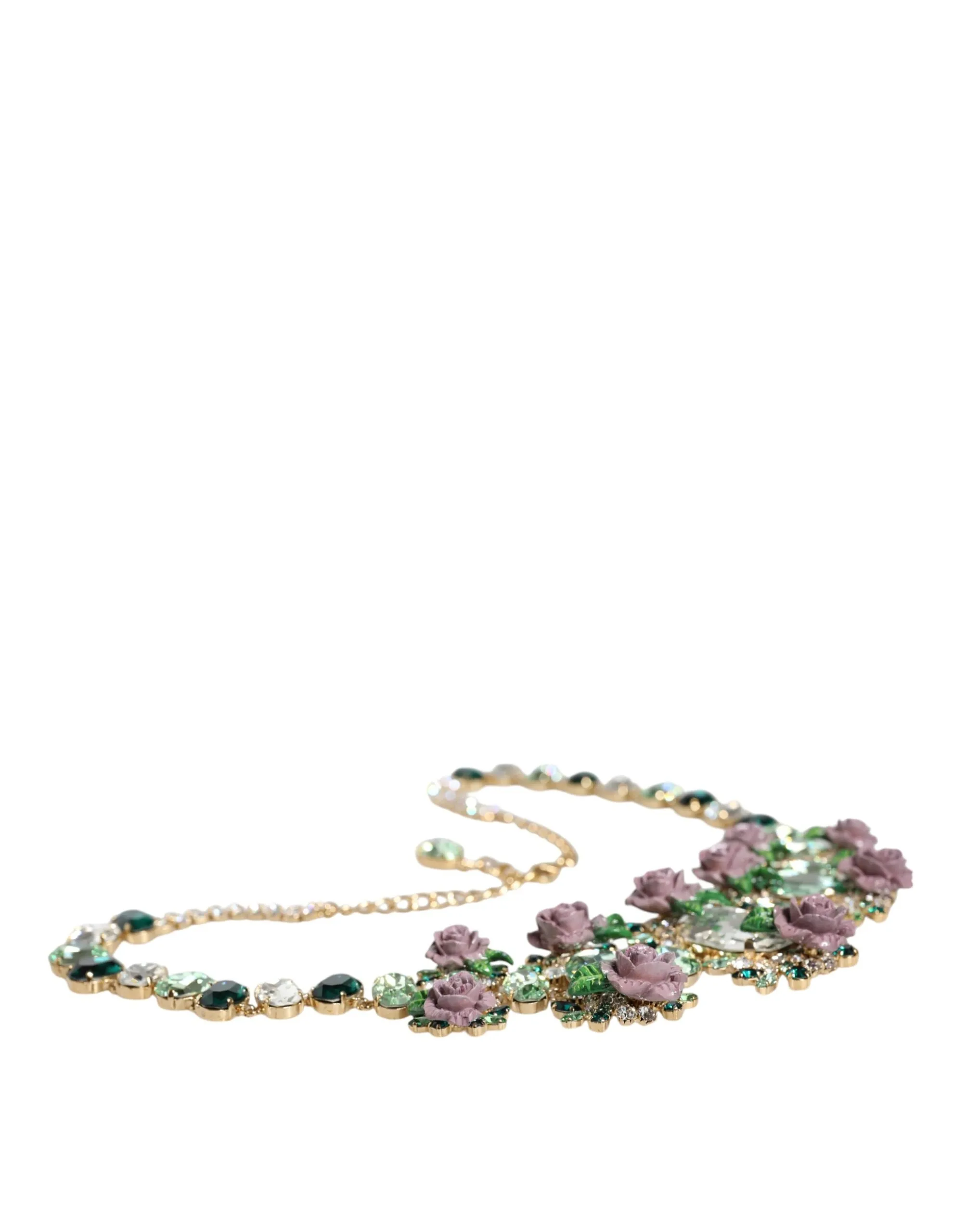 Dolce & Gabbana Women's Gold Brass Link Chain Rose Petal Crystal Embellished Necklace