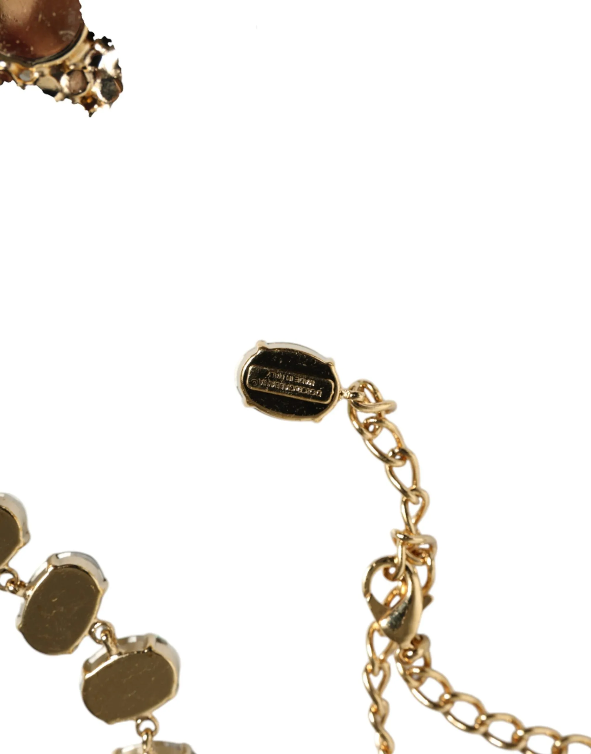 Dolce & Gabbana Women's Gold Brass Link Chain Rose Petal Crystal Embellished Necklace