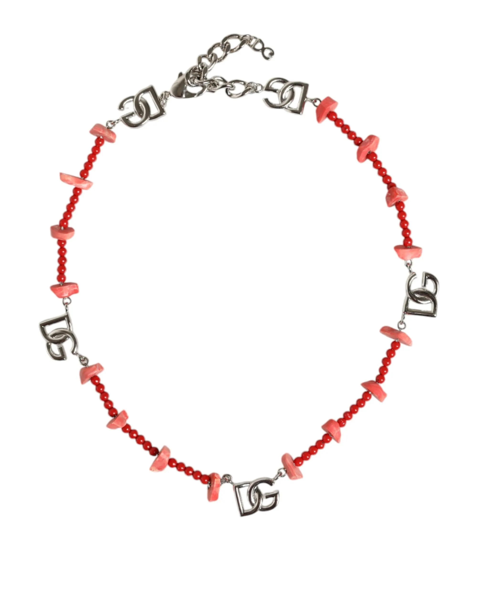 Dolce & Gabbana Women's Silver Tone Brass Beaded Resin DG Logo Chain Necklace