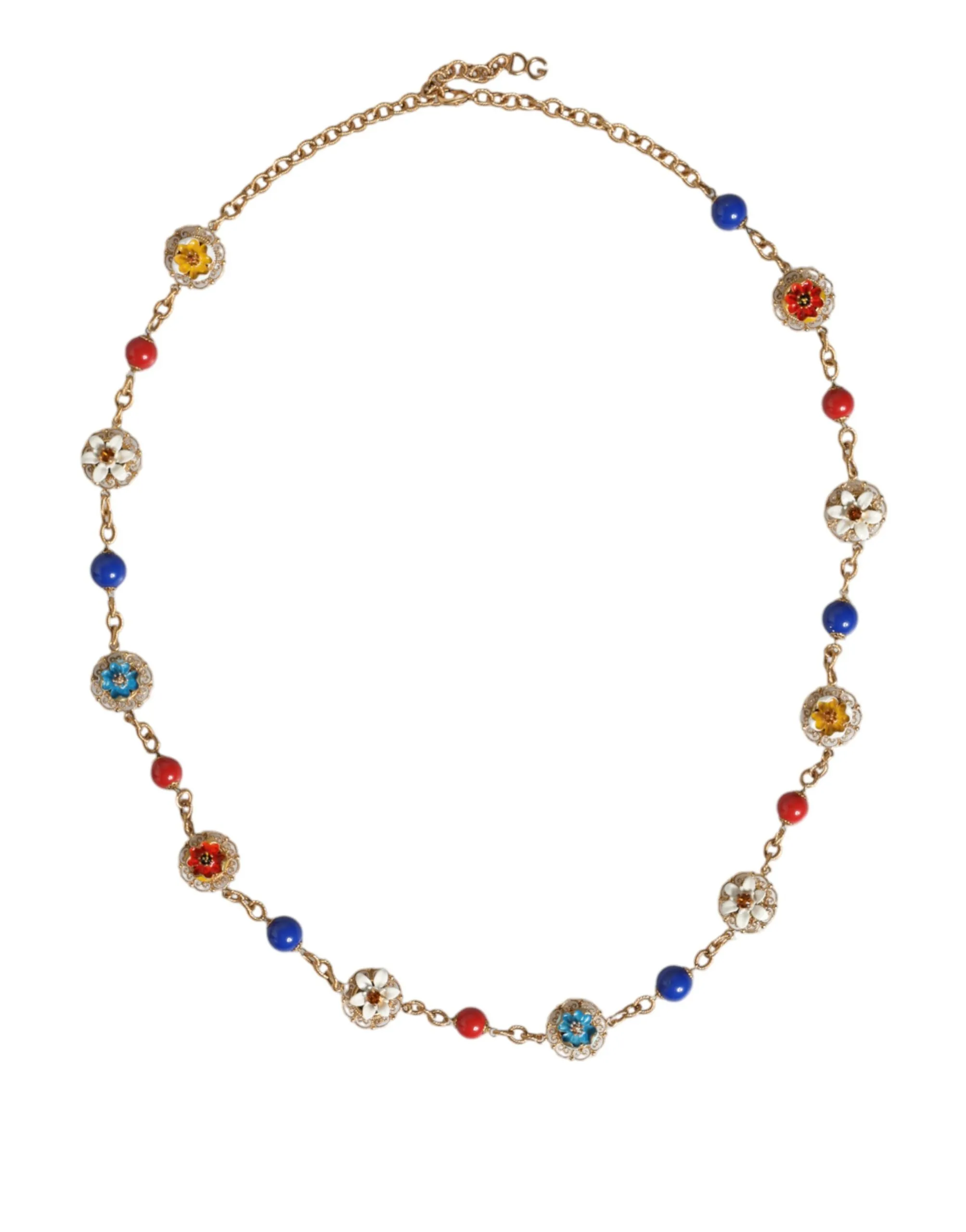 Dolce & Gabbana Women's Gold Tone Brass Chain Floral Crystal Beaded Necklace