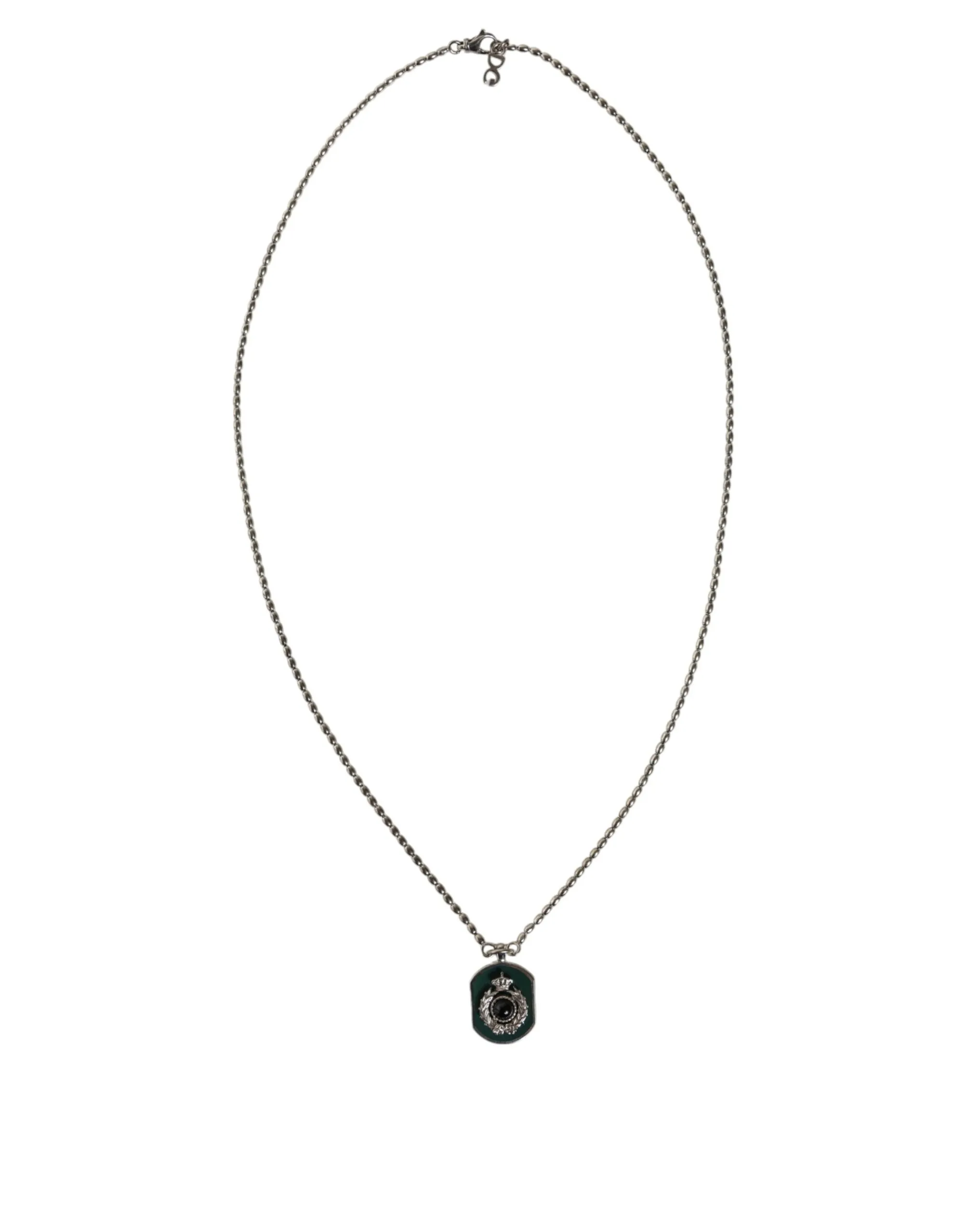 Dolce & Gabbana Men's Sterling Silver 925 Chain Bar Gem Pendant Logo Necklace