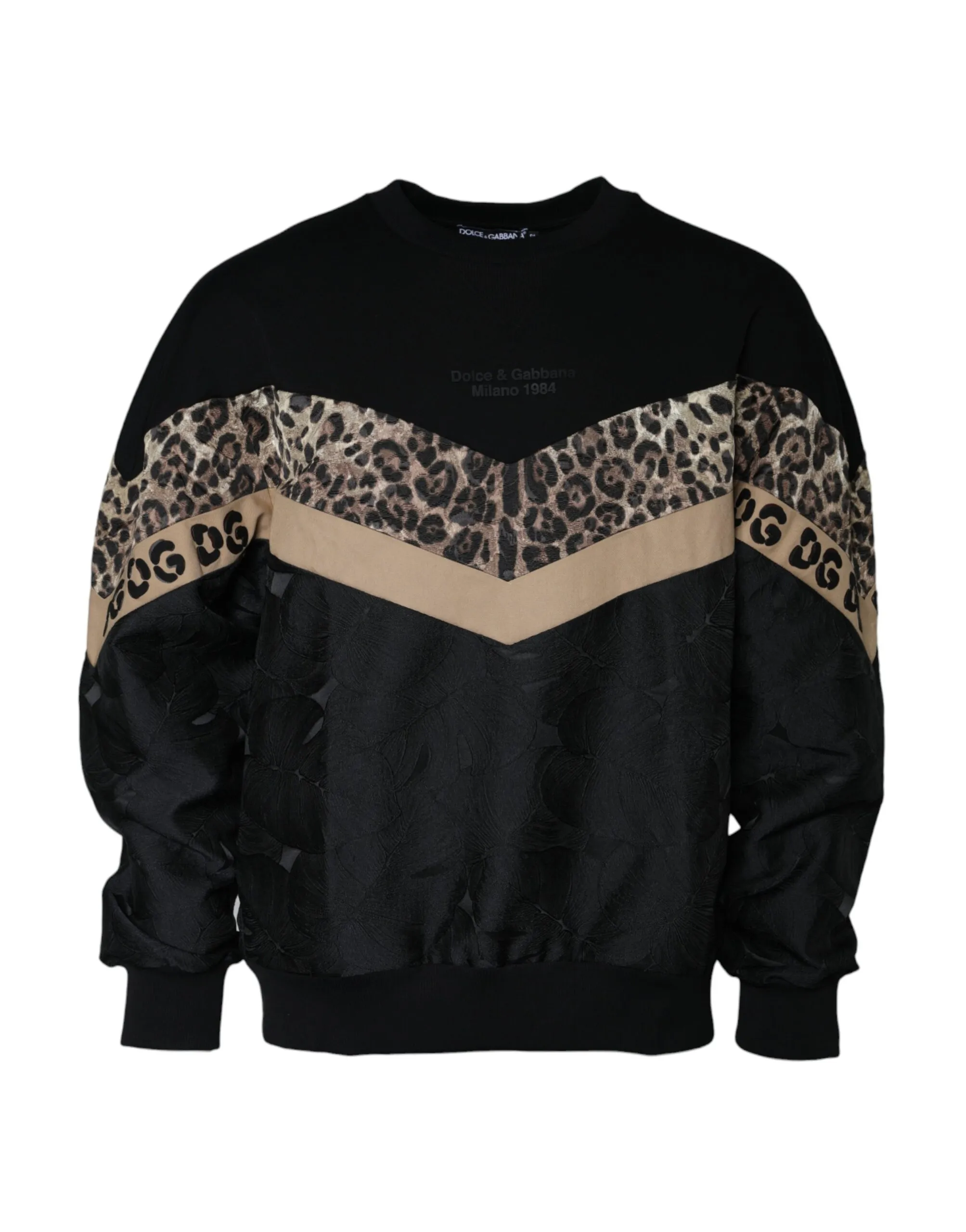 Dolce & Gabbana Men's Black Leopard Crew Neck Sweatshirt Sweater