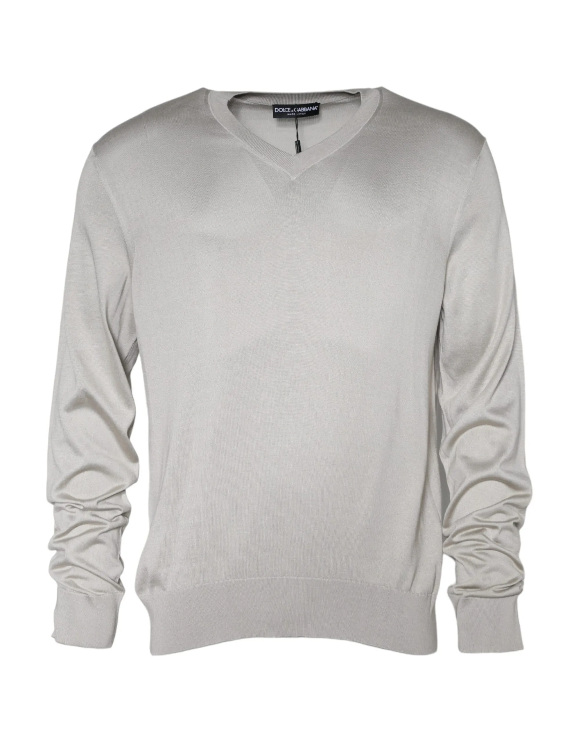 Dolce & Gabbana Men's Off White Silk V-neck Long Sleeves Pullover Sweater