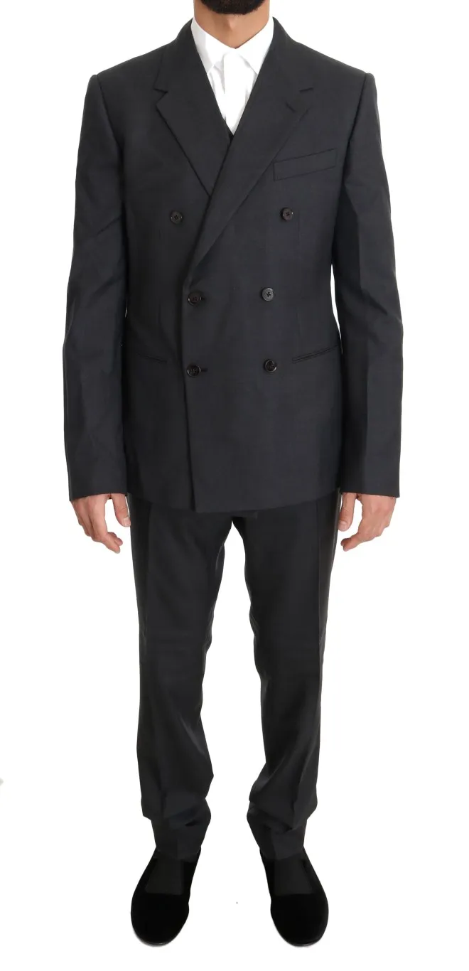 Dolce & Gabbana Men's Elegant Gray Double Breasted Wool Silk Suit
