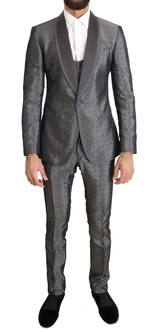 Dolce & Gabbana Men's Elegant Silver Baroque Slim Fit 3-Piece Suit