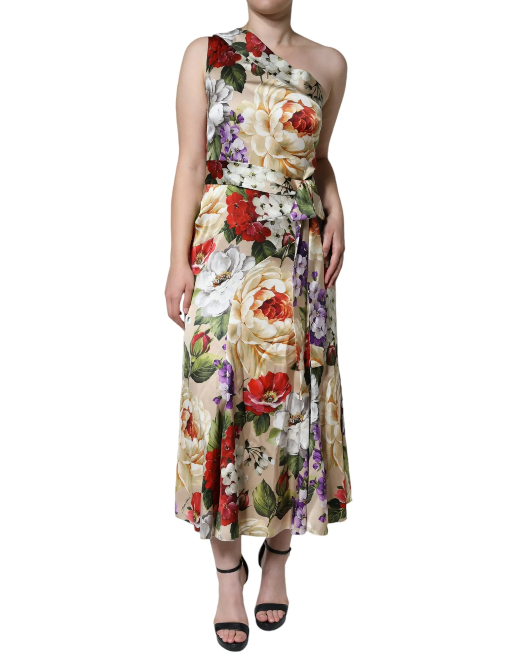 Dolce & Gabbana Women's Multicolor Floral Silk Stretch One Shoulder Dress