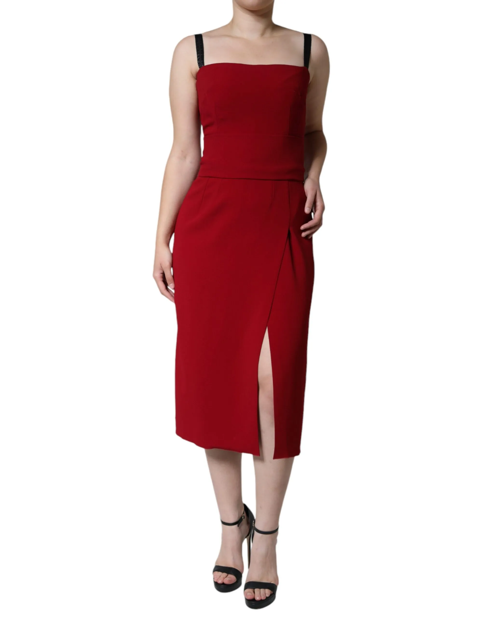 Dolce & Gabbana Women's Red Viscose Stretch Side Slit Sheath Midi Dress