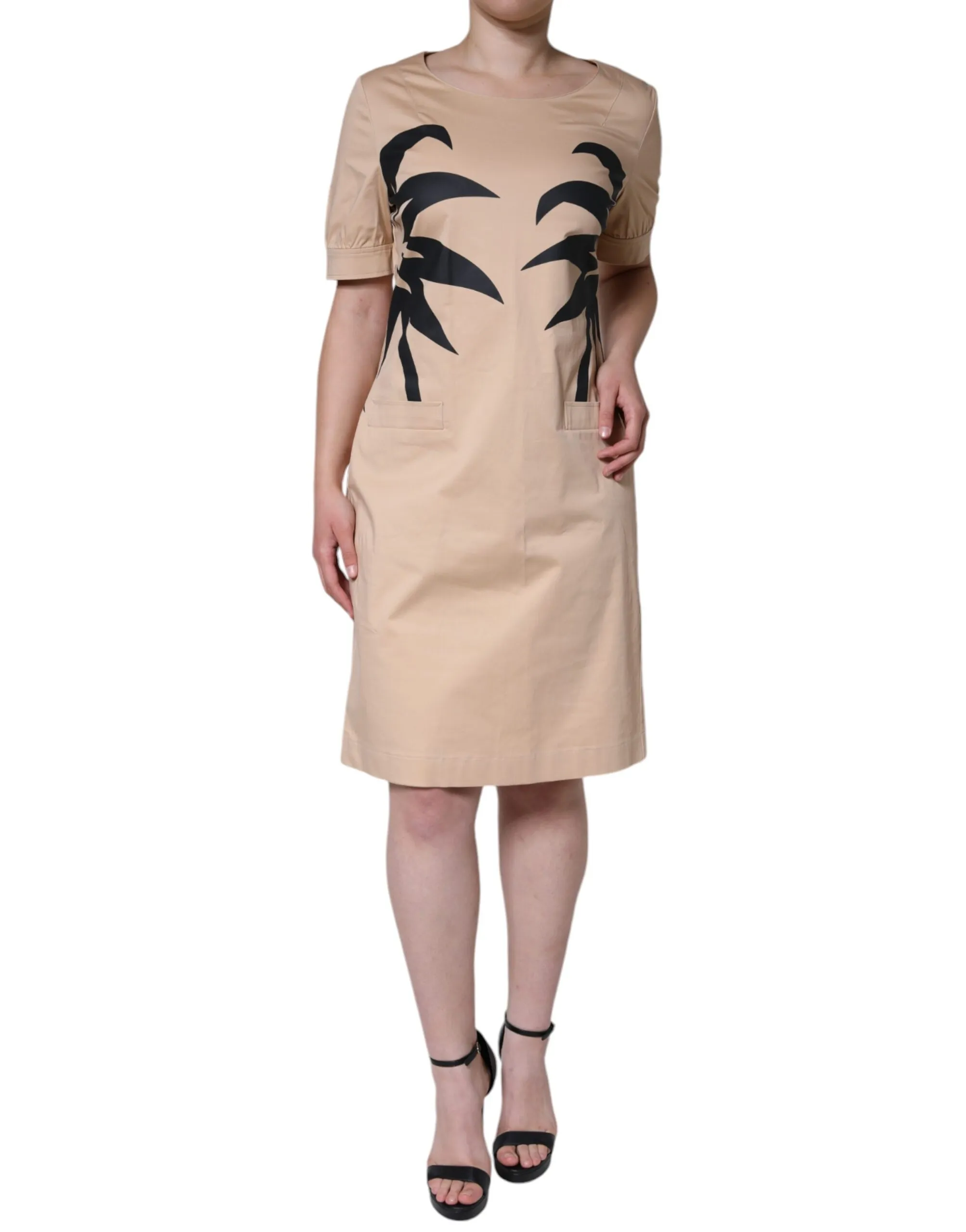 Moschino Women's Beige Cotton Short Sleeve Knee Length Dress