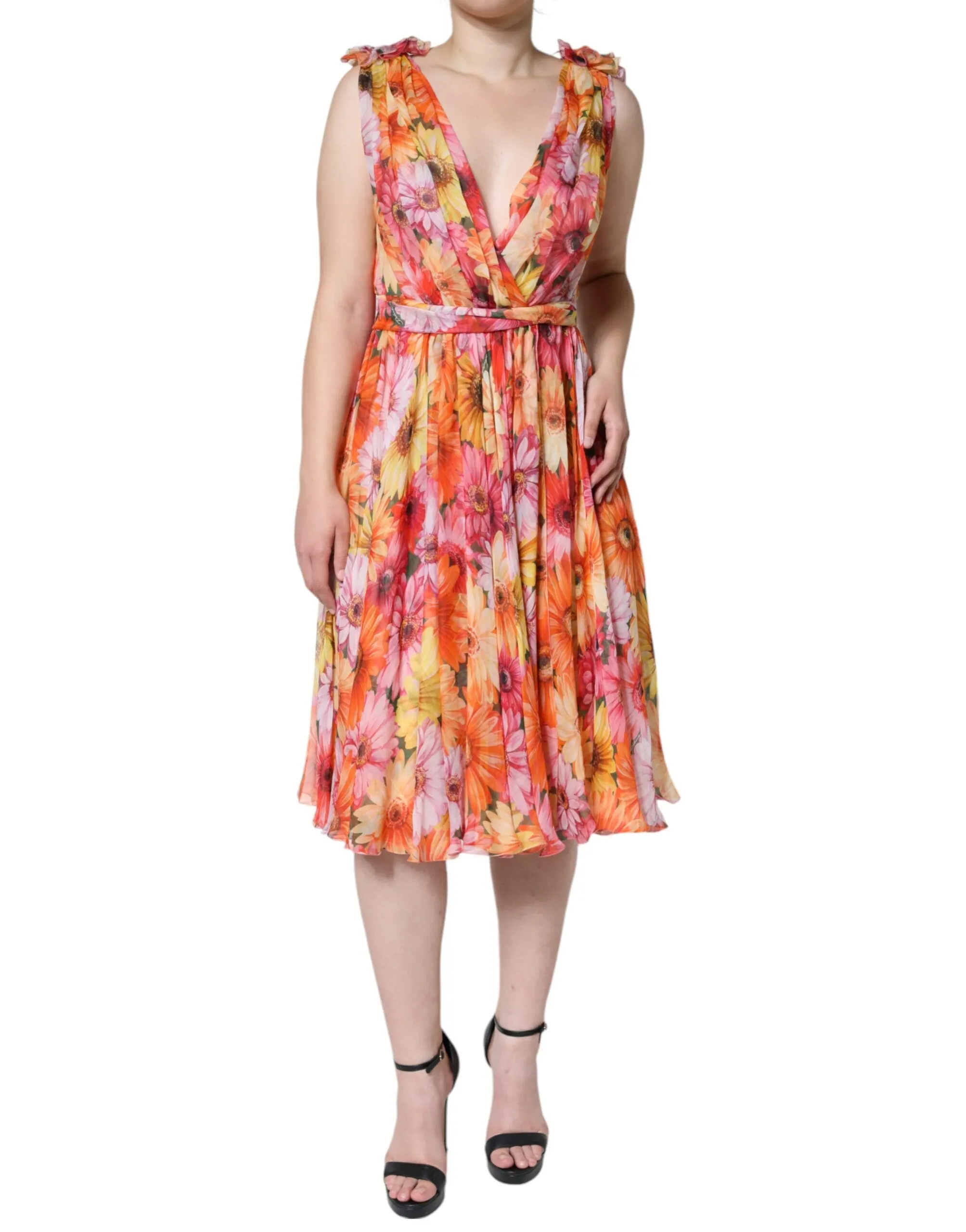 Dolce & Gabbana Women's Multicolor Floral Sleeveless V-neck Midi Dress