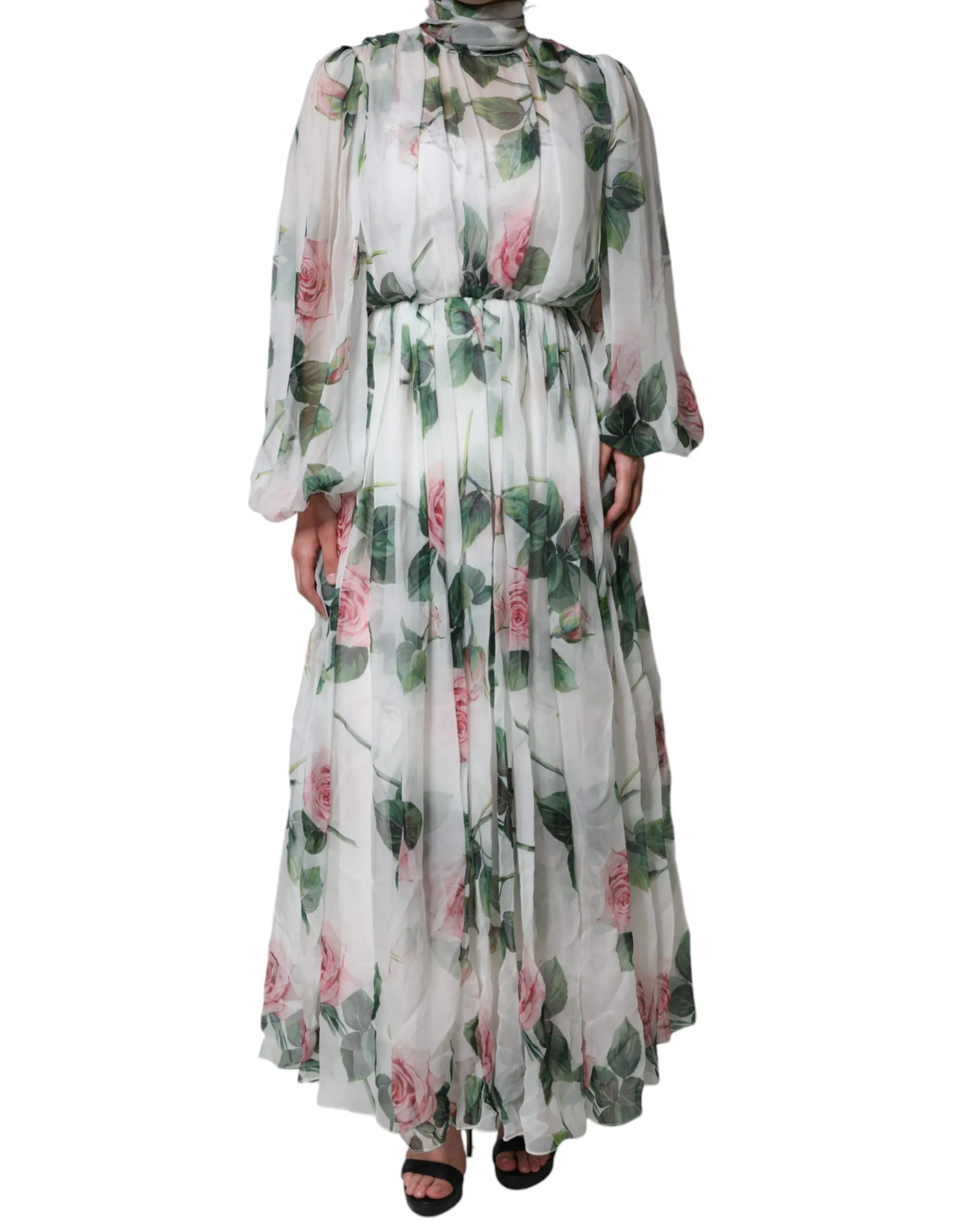 Dolce & Gabbana Women's White Silk Floral Print Long Maxi Dress