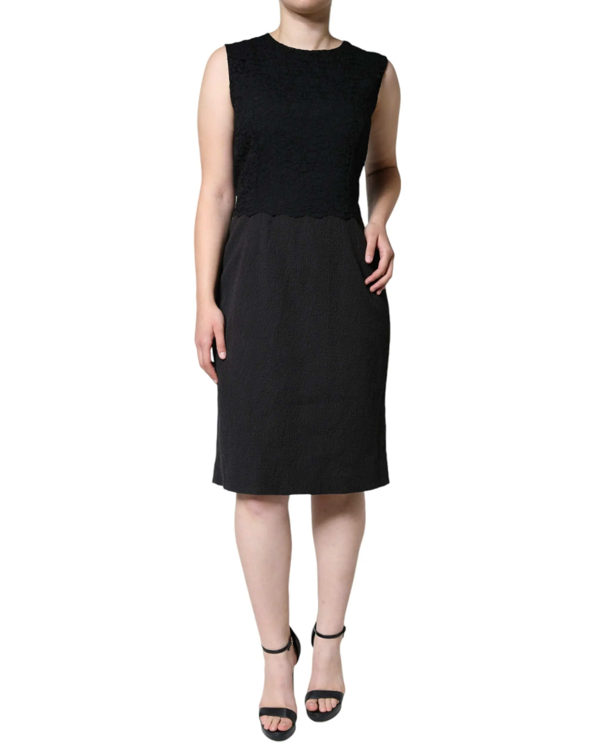 Dolce & Gabbana Women's Black Cotton Sheath Knee Length Dress