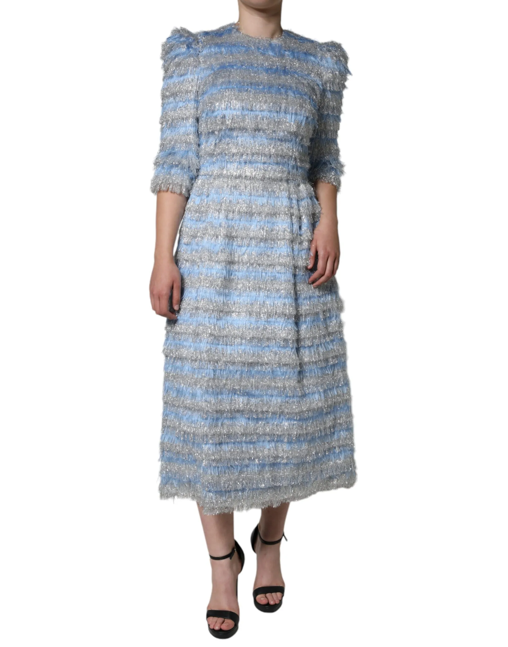 Dolce & Gabbana Women's Light Blue Silver Jacquard A-line Midi Dress