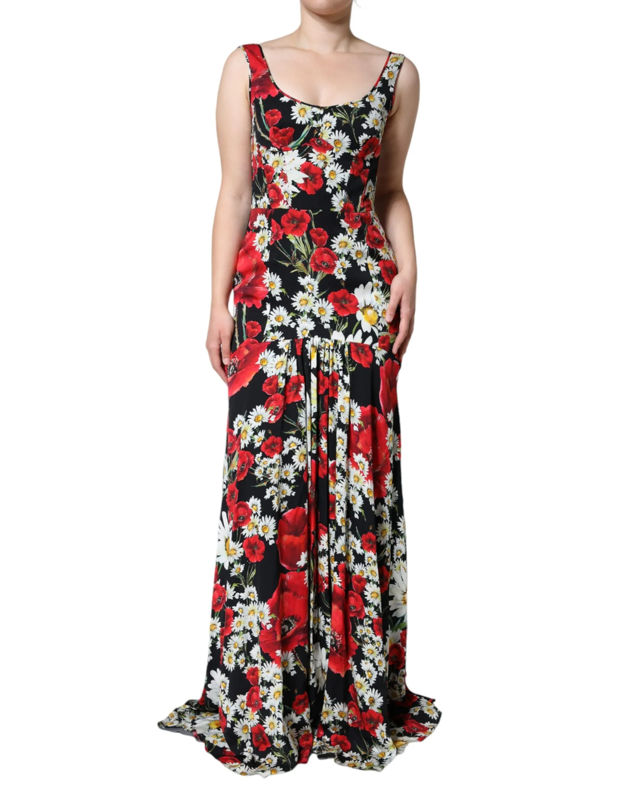 Dolce & Gabbana Women's Black Floral Silk Sleeveless Long Gown Dress