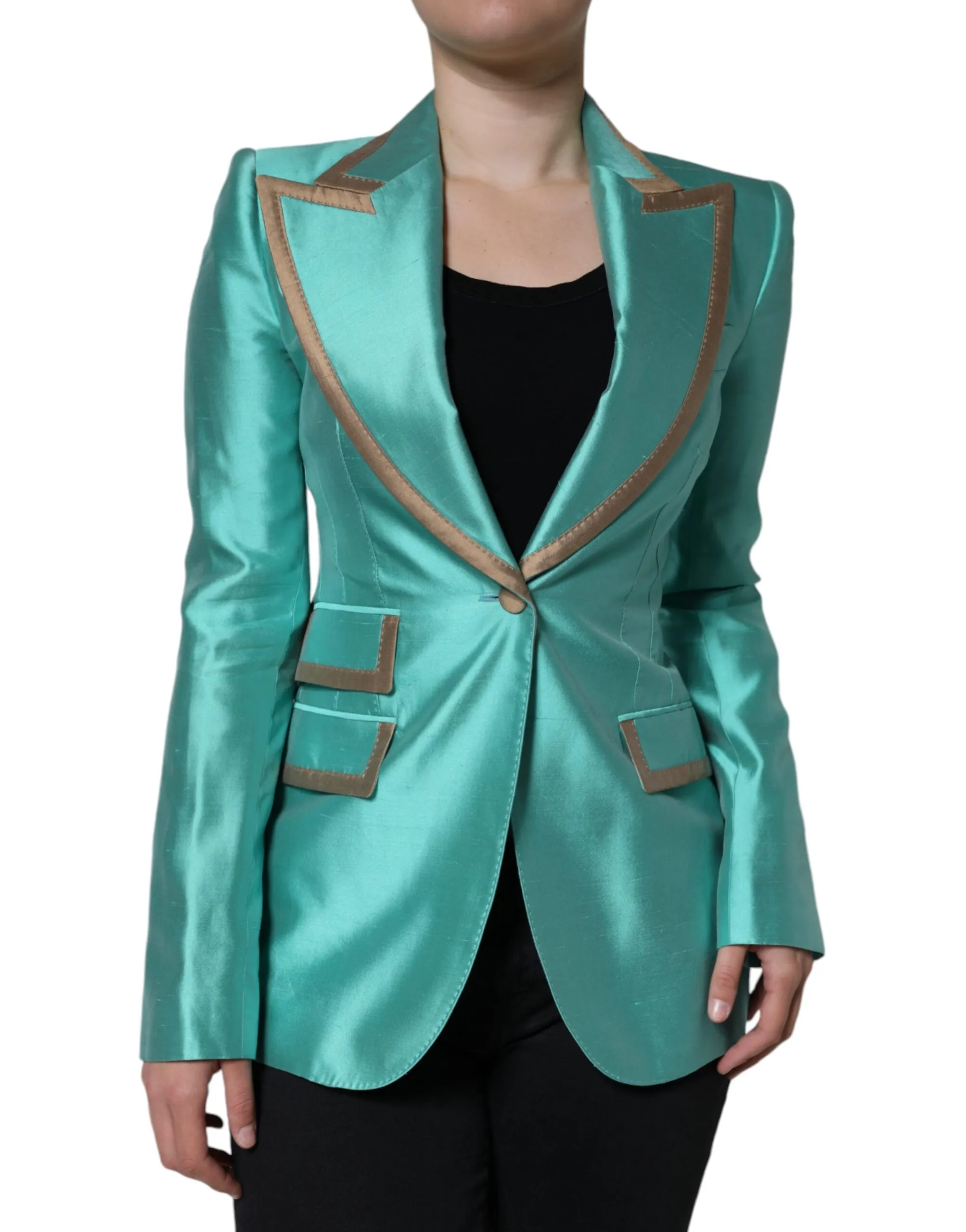 Dolce & Gabbana Women's Metallic Green Single Breasted Blazer Jacket