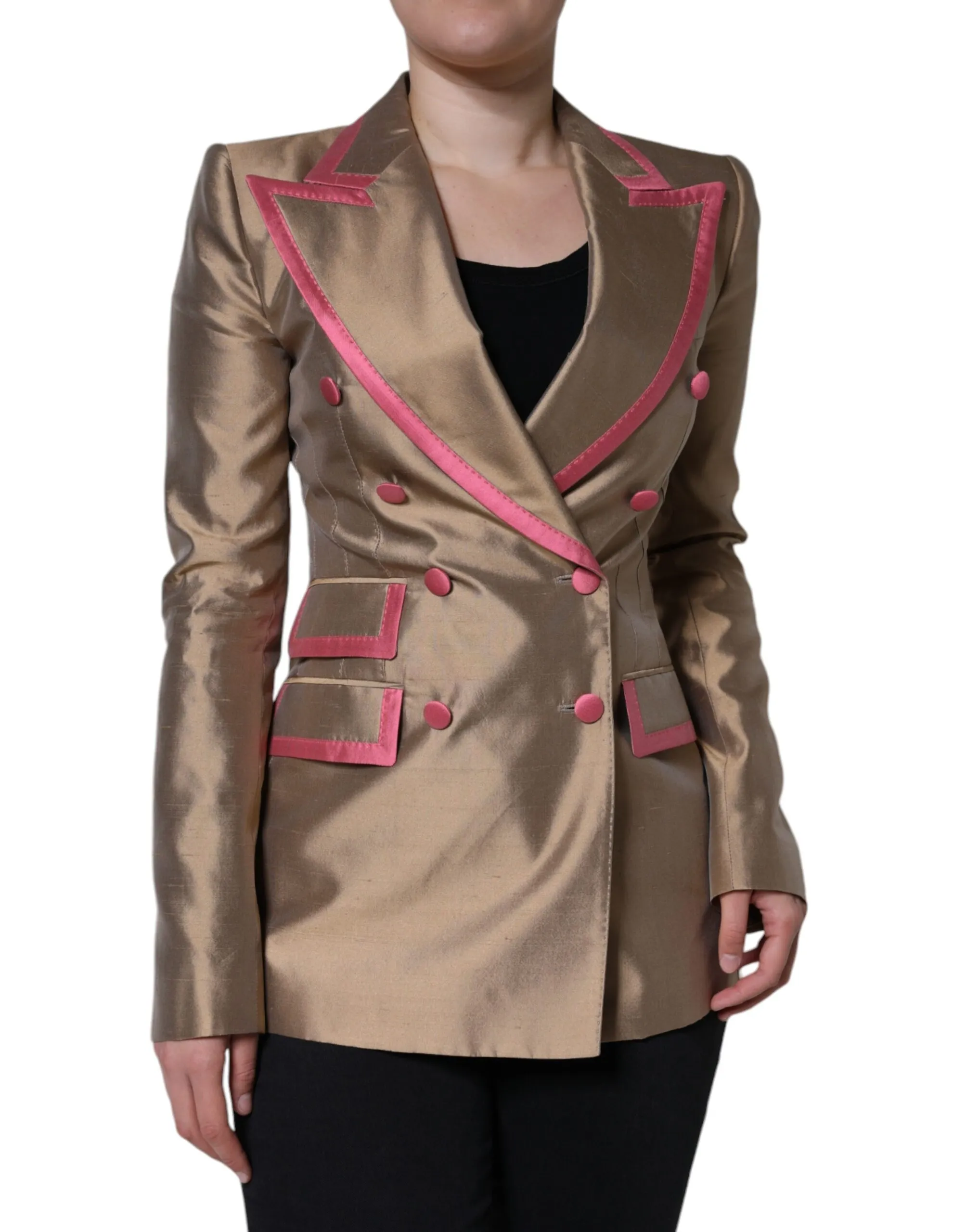 Dolce & Gabbana Women's Metallic Brown Double Breasted Blazer Jacket