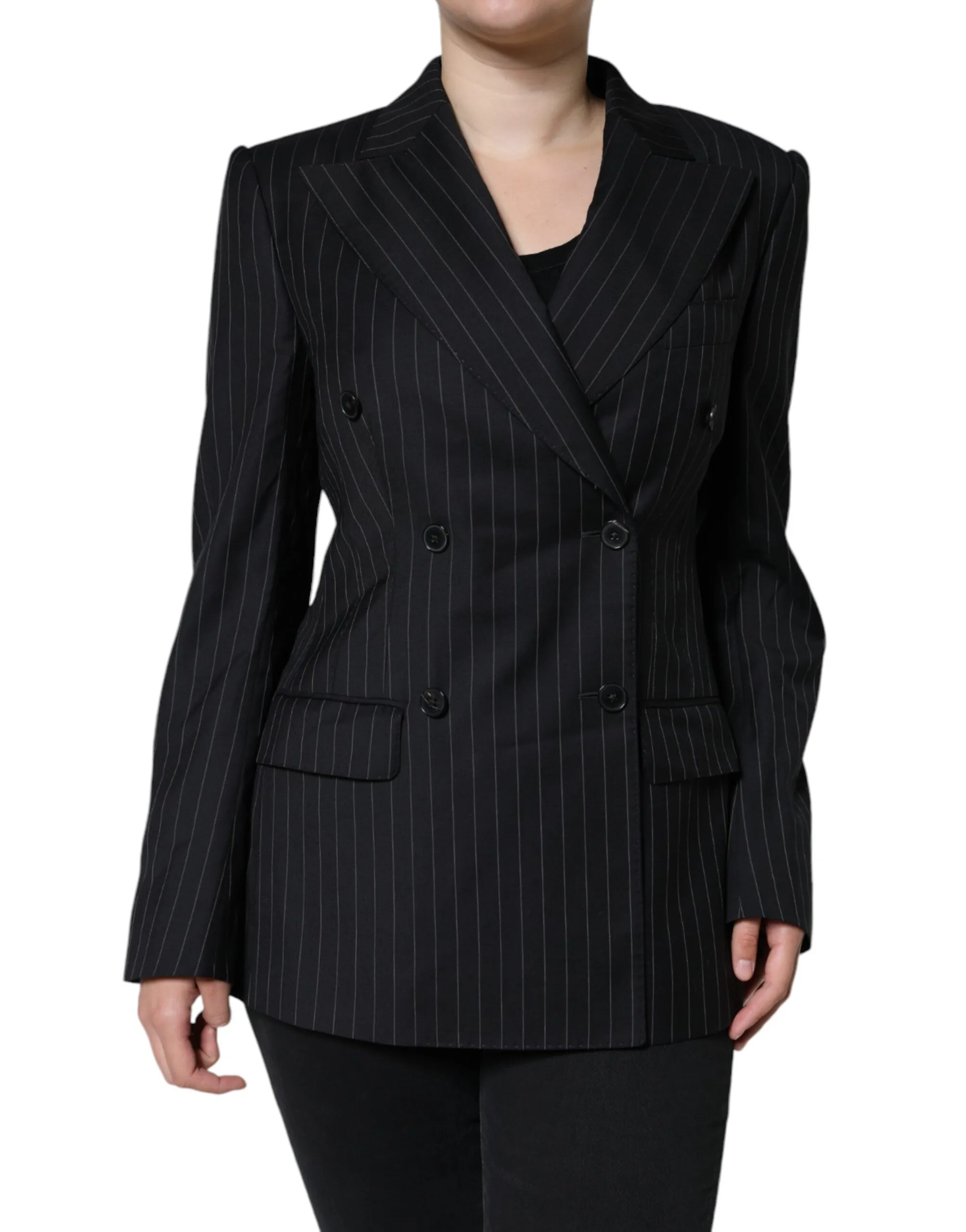 Dolce & Gabbana Women's Black Striped Double Breasted Coat Jacket