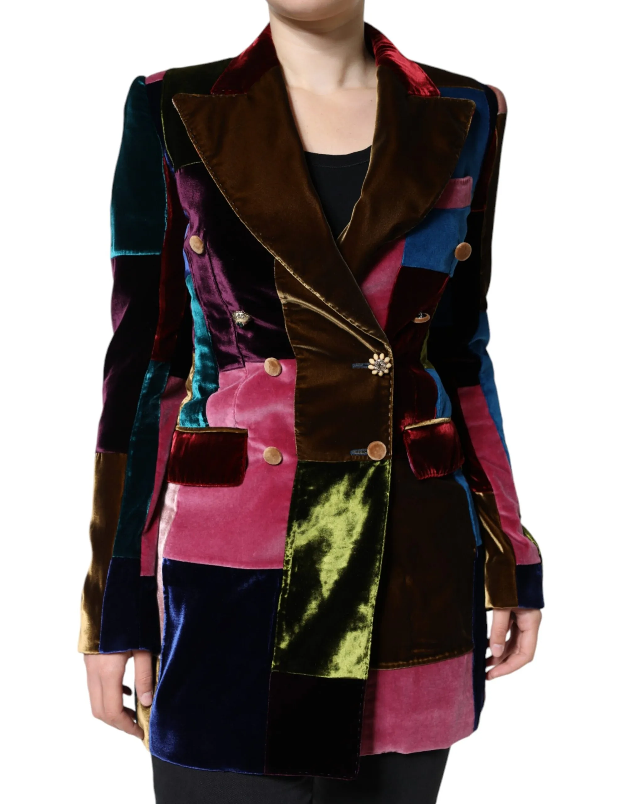 Dolce & Gabbana Women's Multicolor Double Breasted Patchwork Blazer Jacket