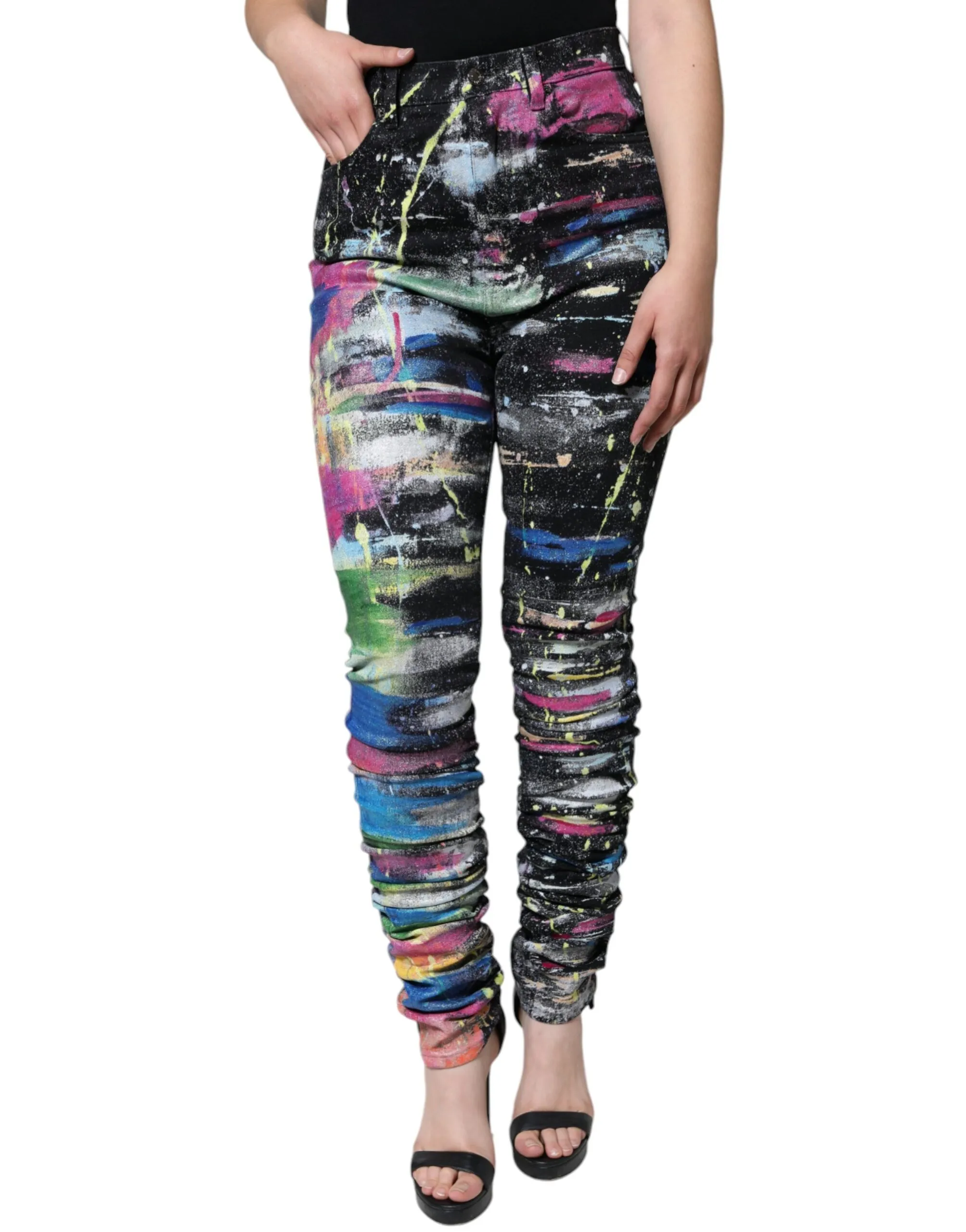Dolce & Gabbana Women's Multicolor Splatter Paint Cotton Skinny Denim Jeans