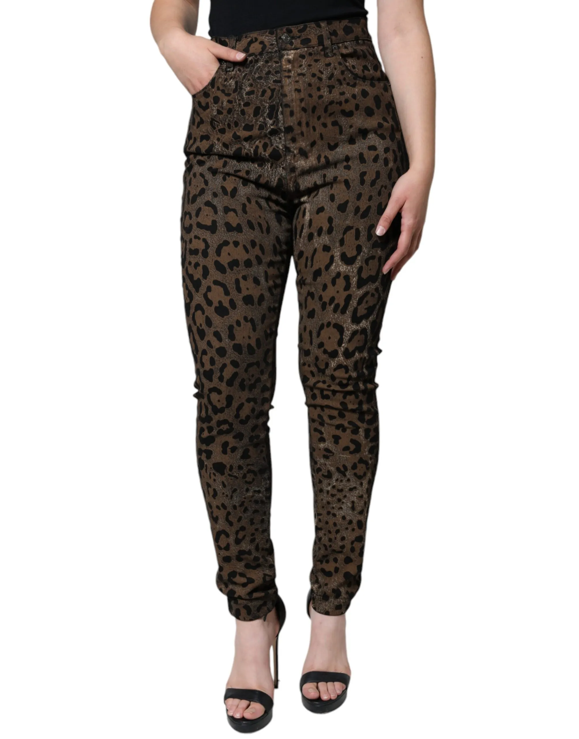 Dolce & Gabbana Women's Brown Leopard Cotton Skinny Denim Jeans
