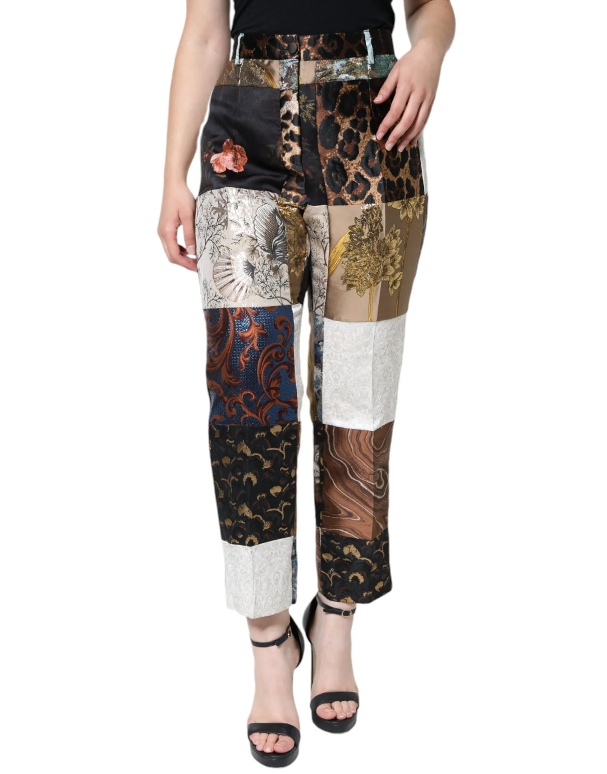 Dolce & Gabbana Women's Multicolor Patchwork Jacquard High Waist Pants