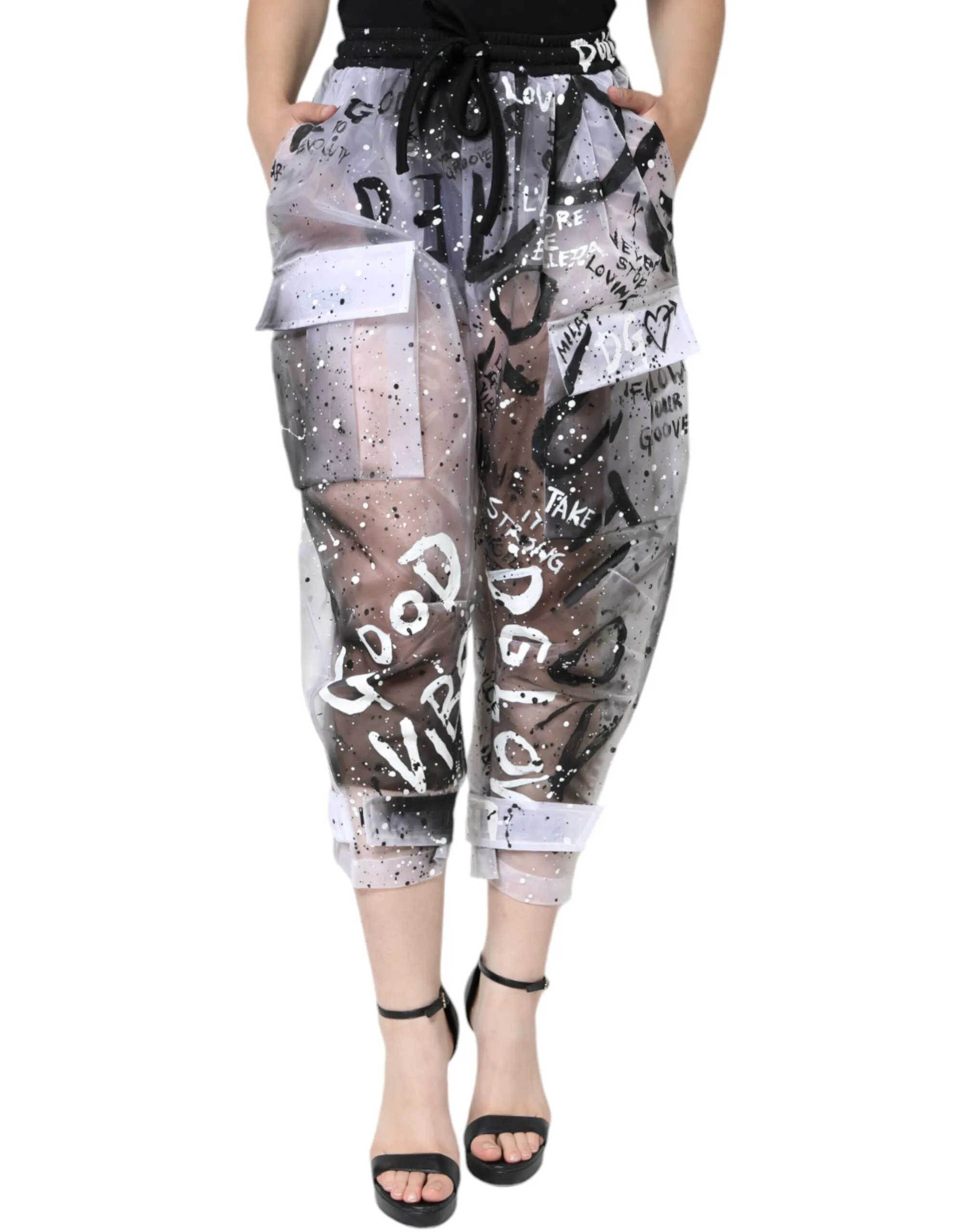 Dolce & Gabbana Women's White See Through Logo Cropped Cargo Pants