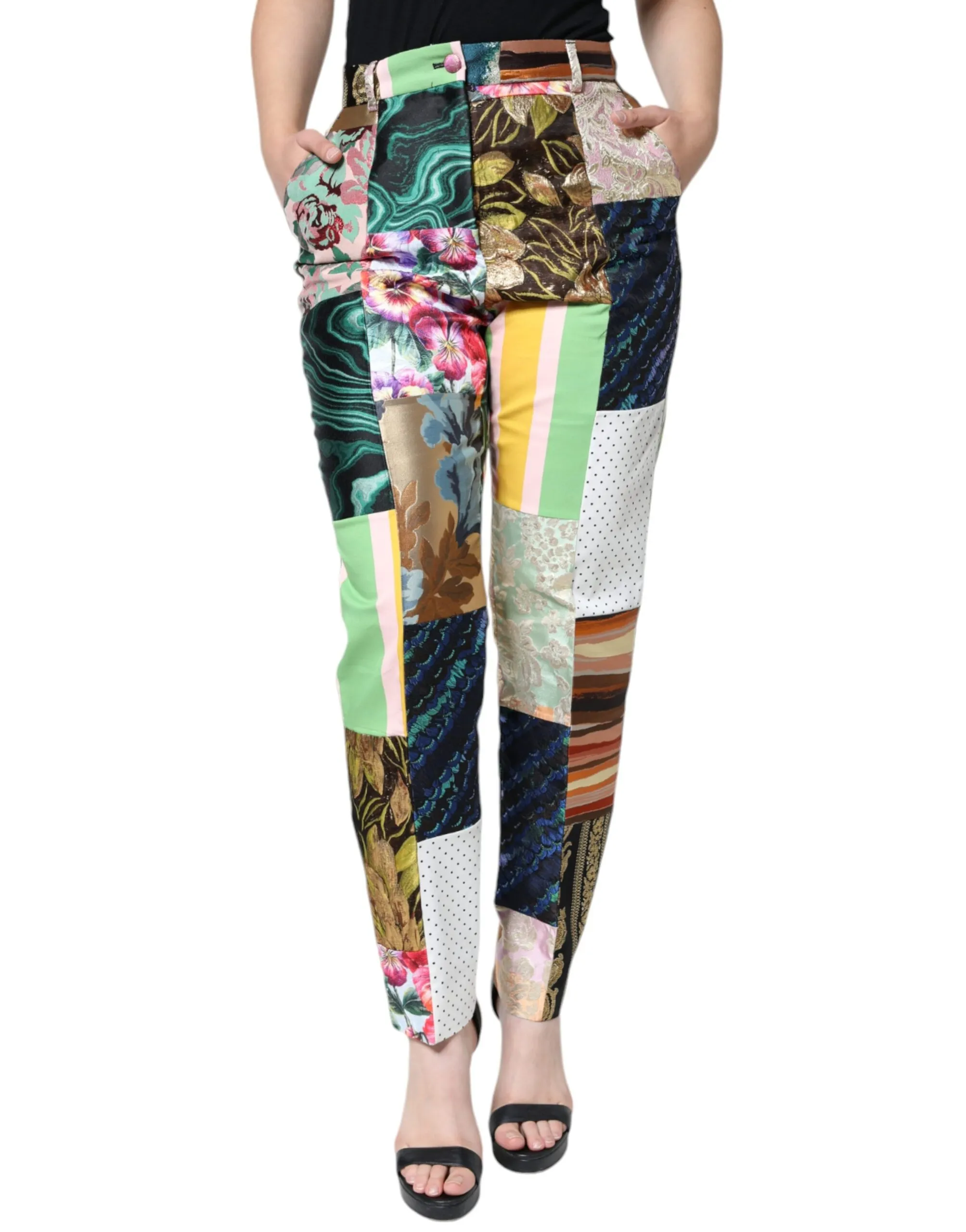 Dolce & Gabbana Women's Multicolor Patchwork Jacquard High Waist Pants