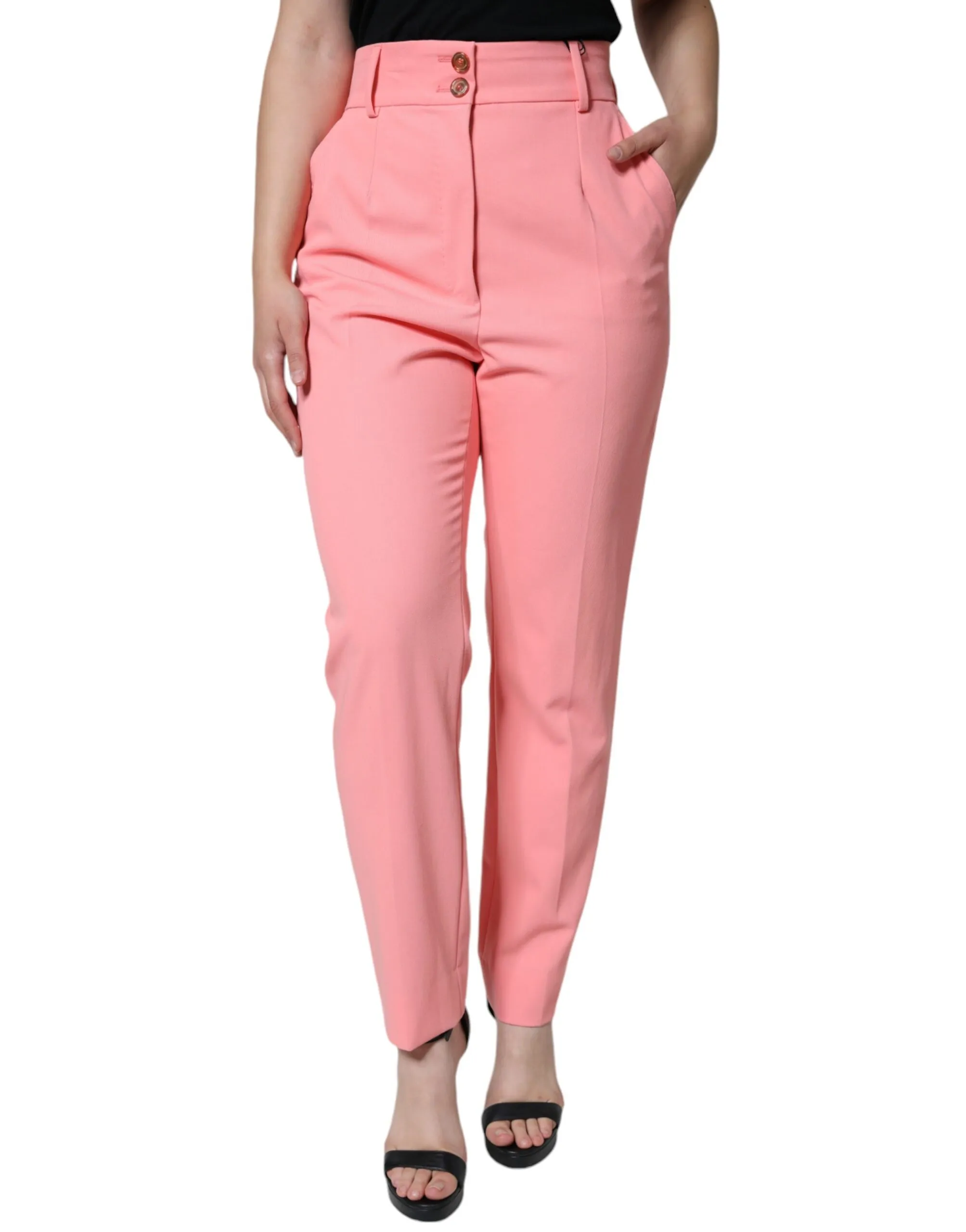 Dolce & Gabbana Women's Rose Pink Polyester High Waist Tapered Pants