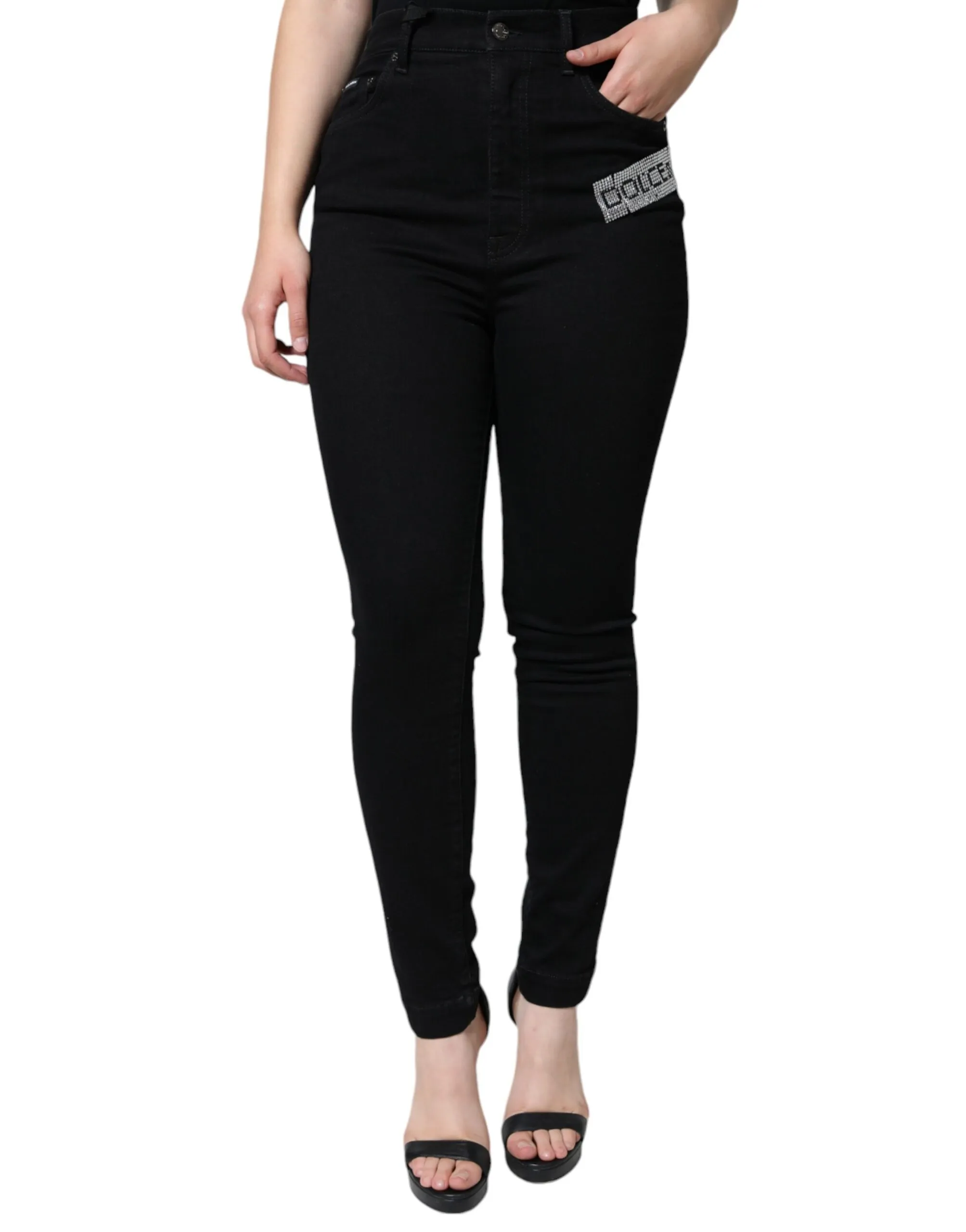 Dolce & Gabbana Women's Black Logo Mid Waist Skinny Denim Jeans