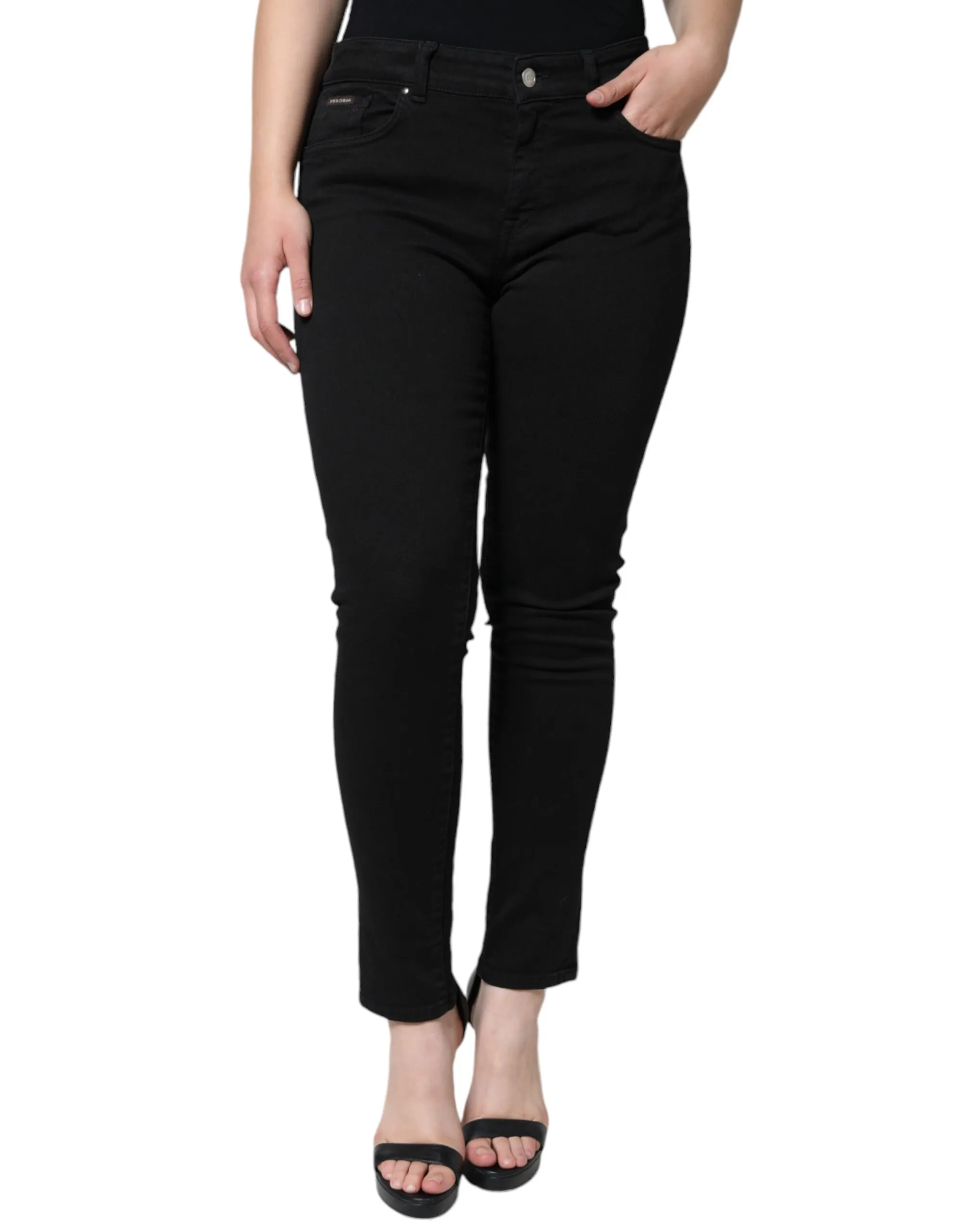 Dolce & Gabbana Women's Black Cotton Mid Waist Skinny Denim Jeans