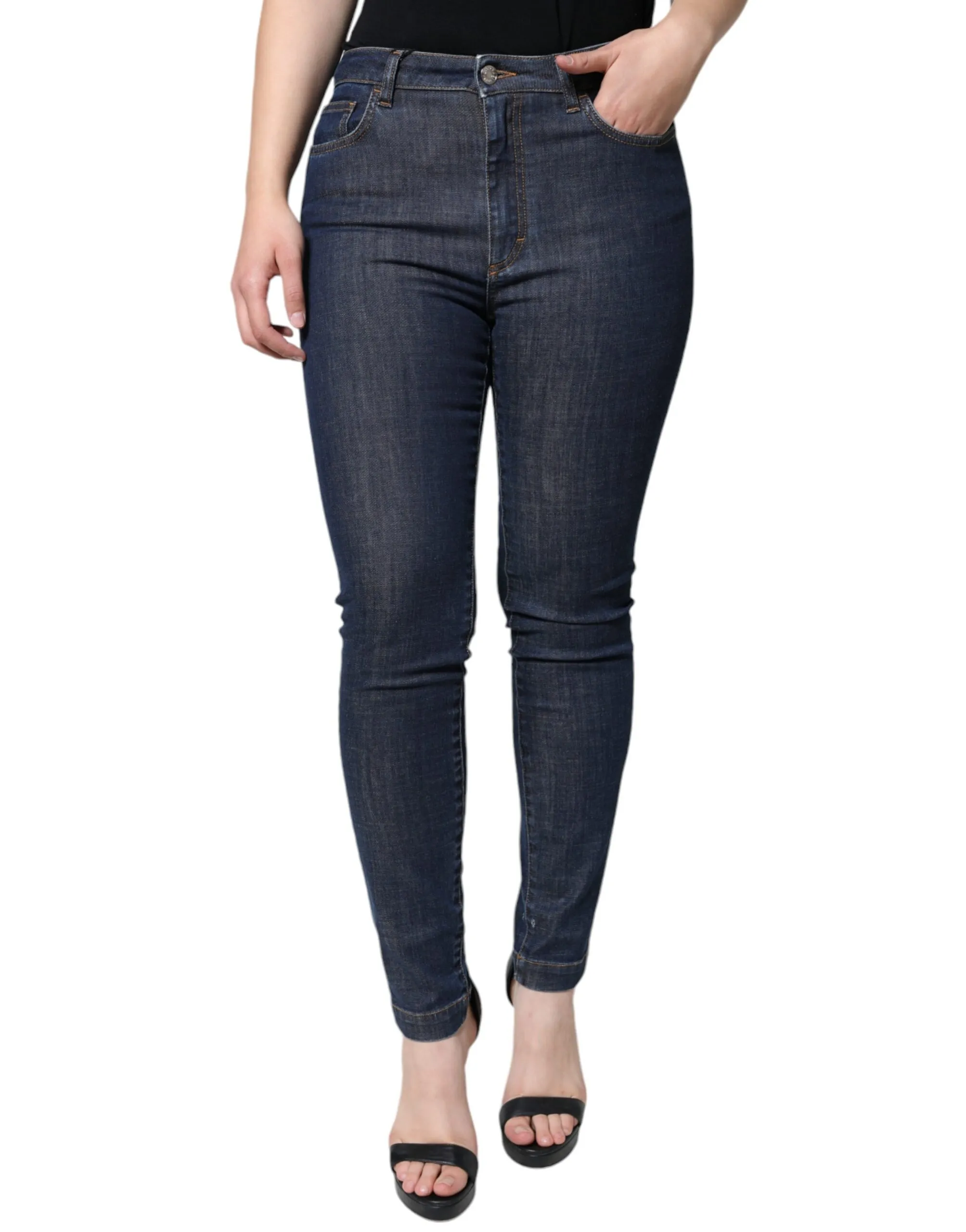 Dolce & Gabbana Women's Dark Blue QUEEN Cotton Skinny Denim Jeans