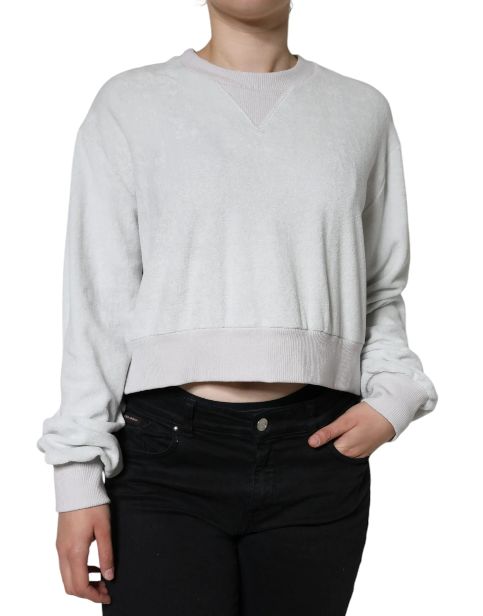 Dolce & Gabbana Women's White Nylon Stretch Crew Neck Pullover Sweater