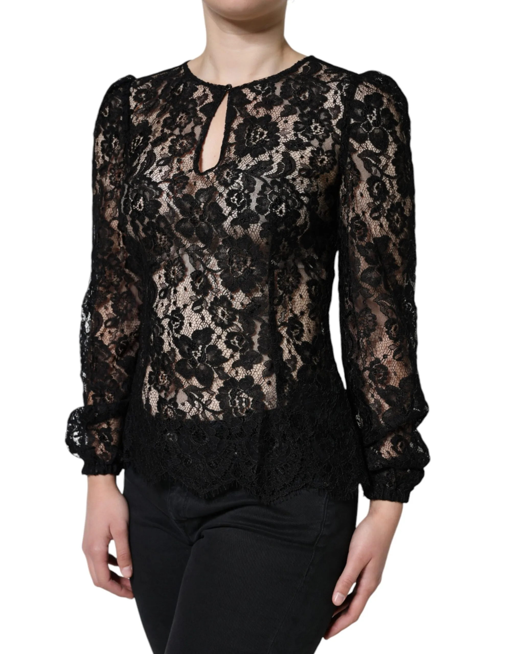 Dolce & Gabbana Women's Black Floral Lace See Through Long Sleeve Top