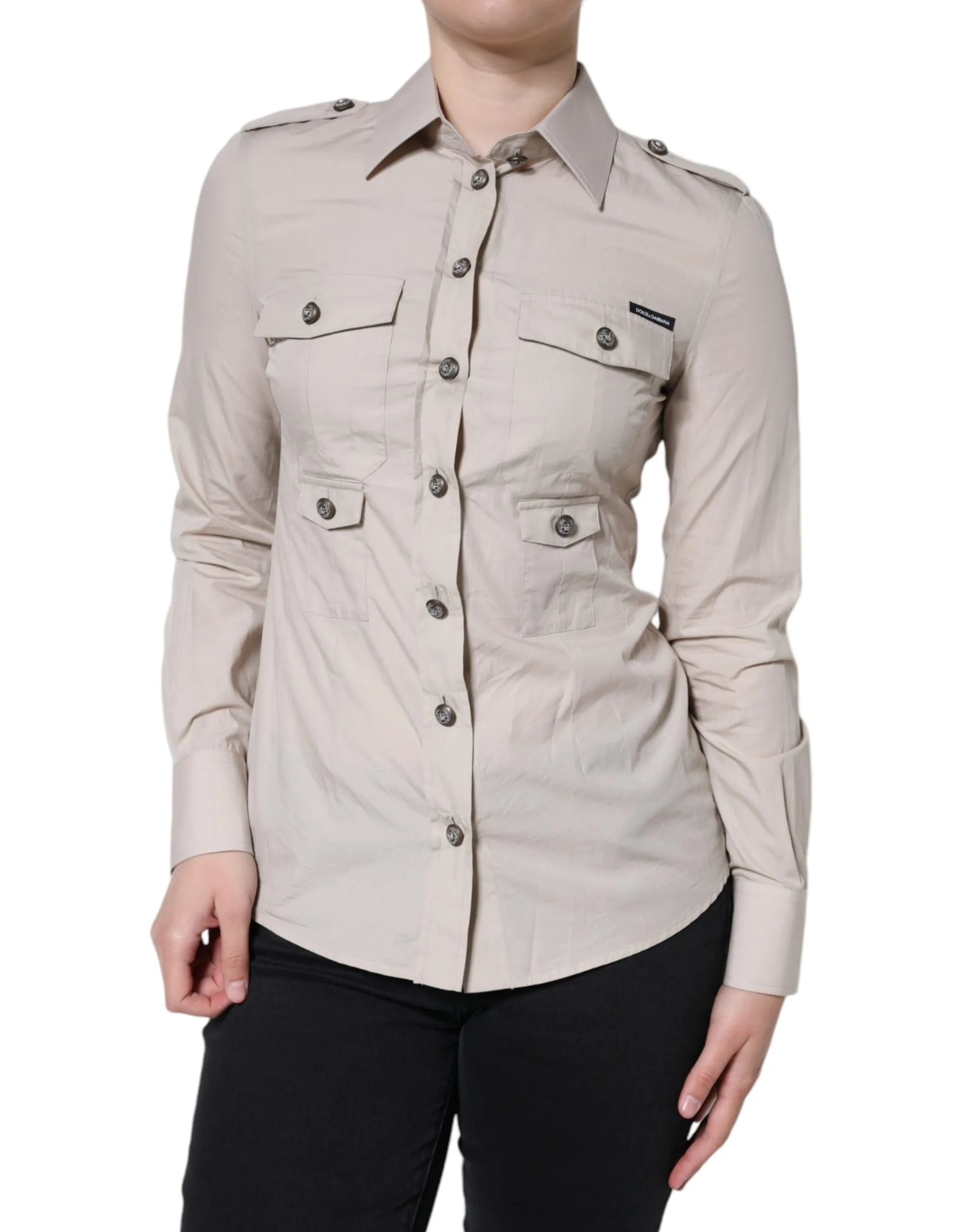 Dolce & Gabbana Women's Beige Cotton Collared Button Down Shirt Top