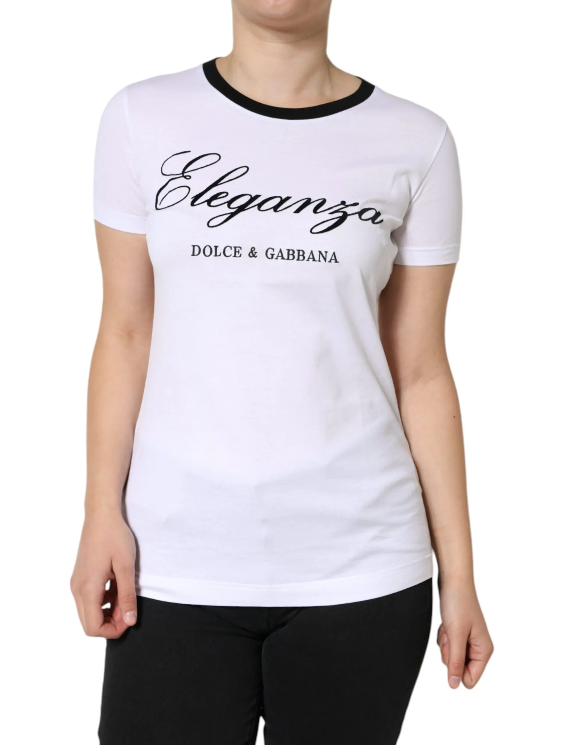 Dolce & Gabbana Women's White Eleganza Print Cotton Short Sleeves T-shirt