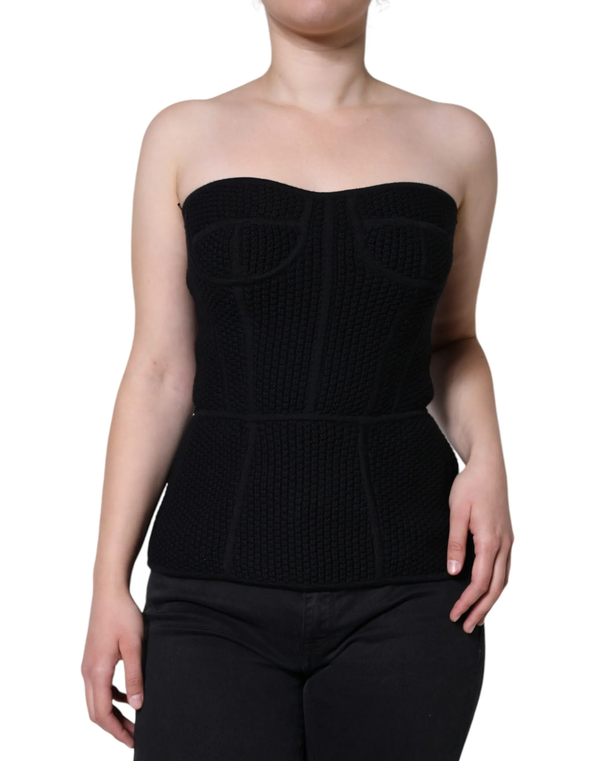 Dolce & Gabbana Women's Black Bustier Sleeveless Corset Blouse Top
