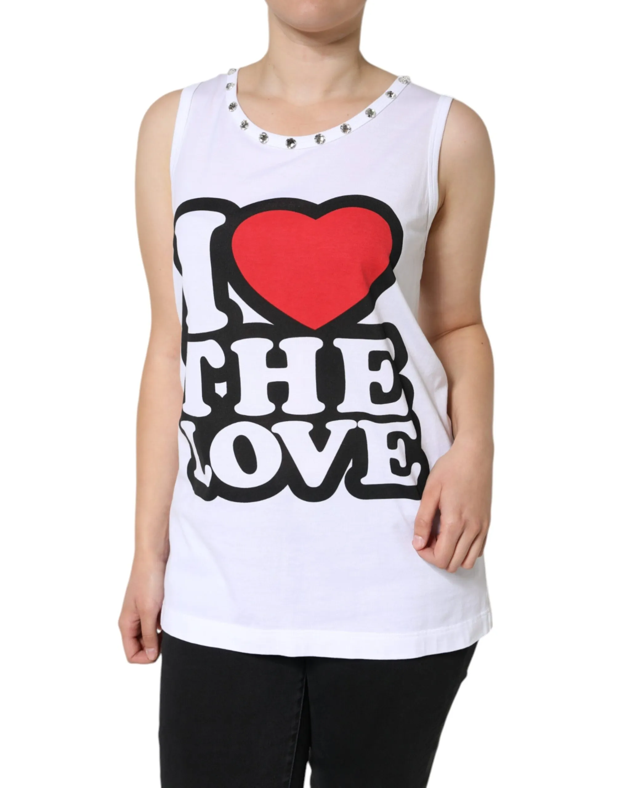 Dolce & Gabbana Women's White I Love The Love Embellished Tank Top