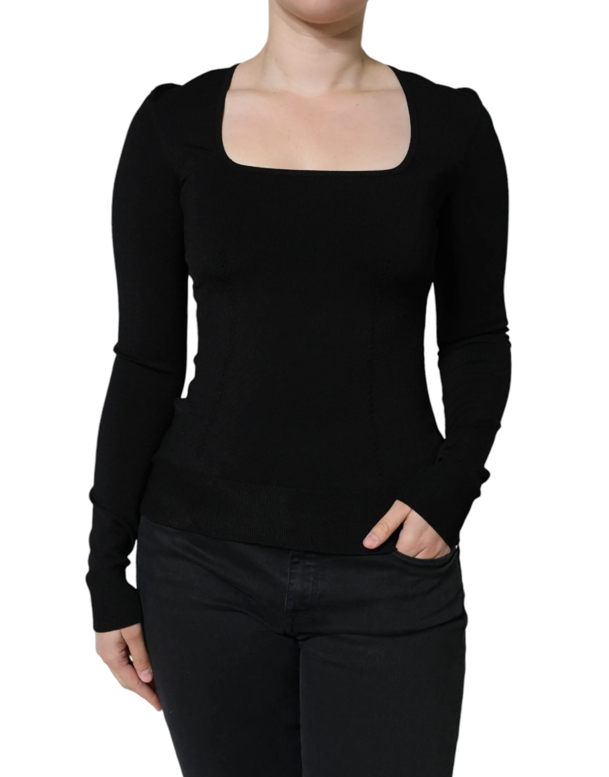 Dolce & Gabbana Women's Black Long Sleeves Blouse Square Neck Top