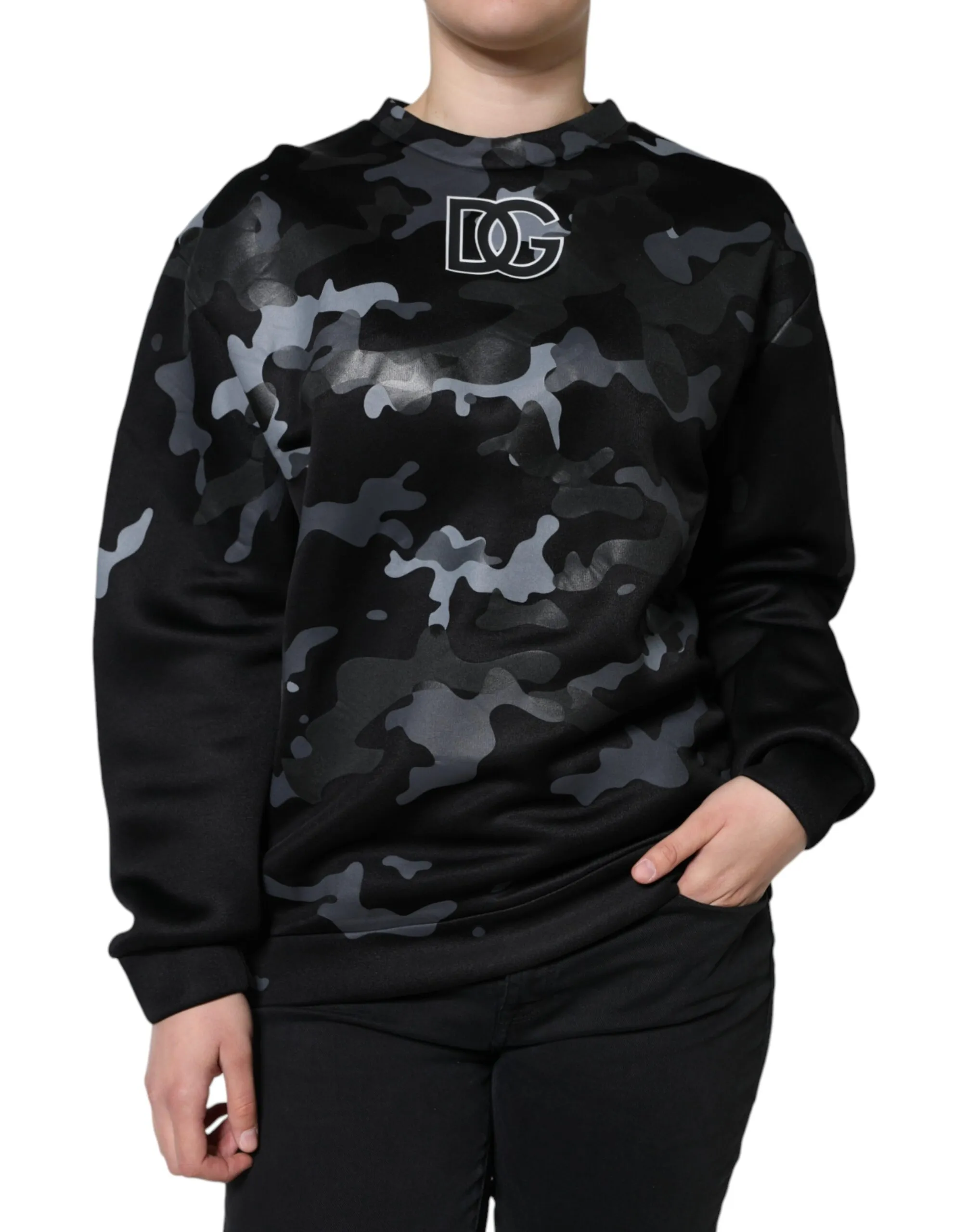 Dolce & Gabbana Women's Black Camouflage Round Neck Sweatshirt Sweater
