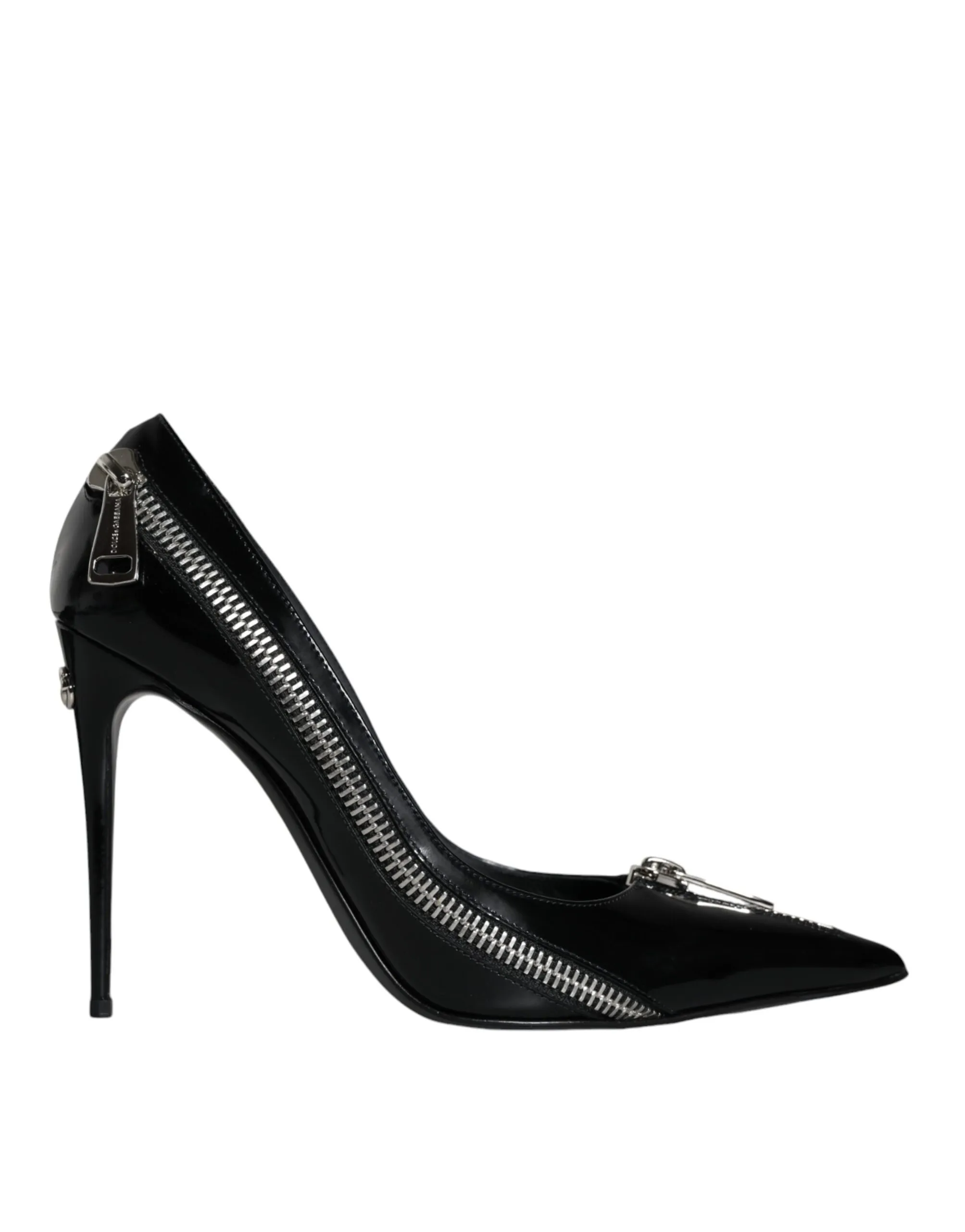 Dolce & Gabbana Women's Black Patent Leather Zipper Heels Pumps Shoes