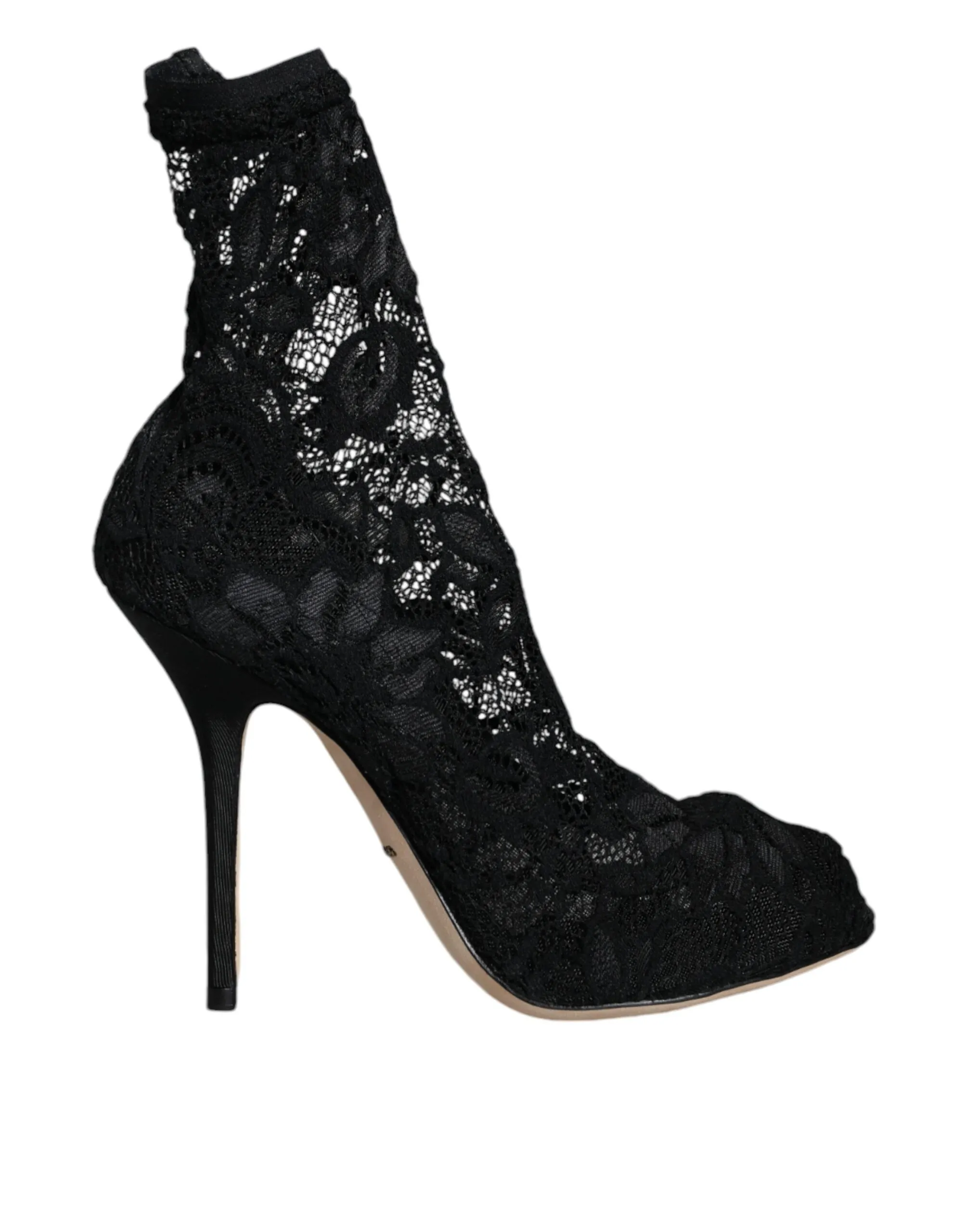 Dolce & Gabbana Women's Black Lace Stretch Heels Mid Calf Boot Shoes