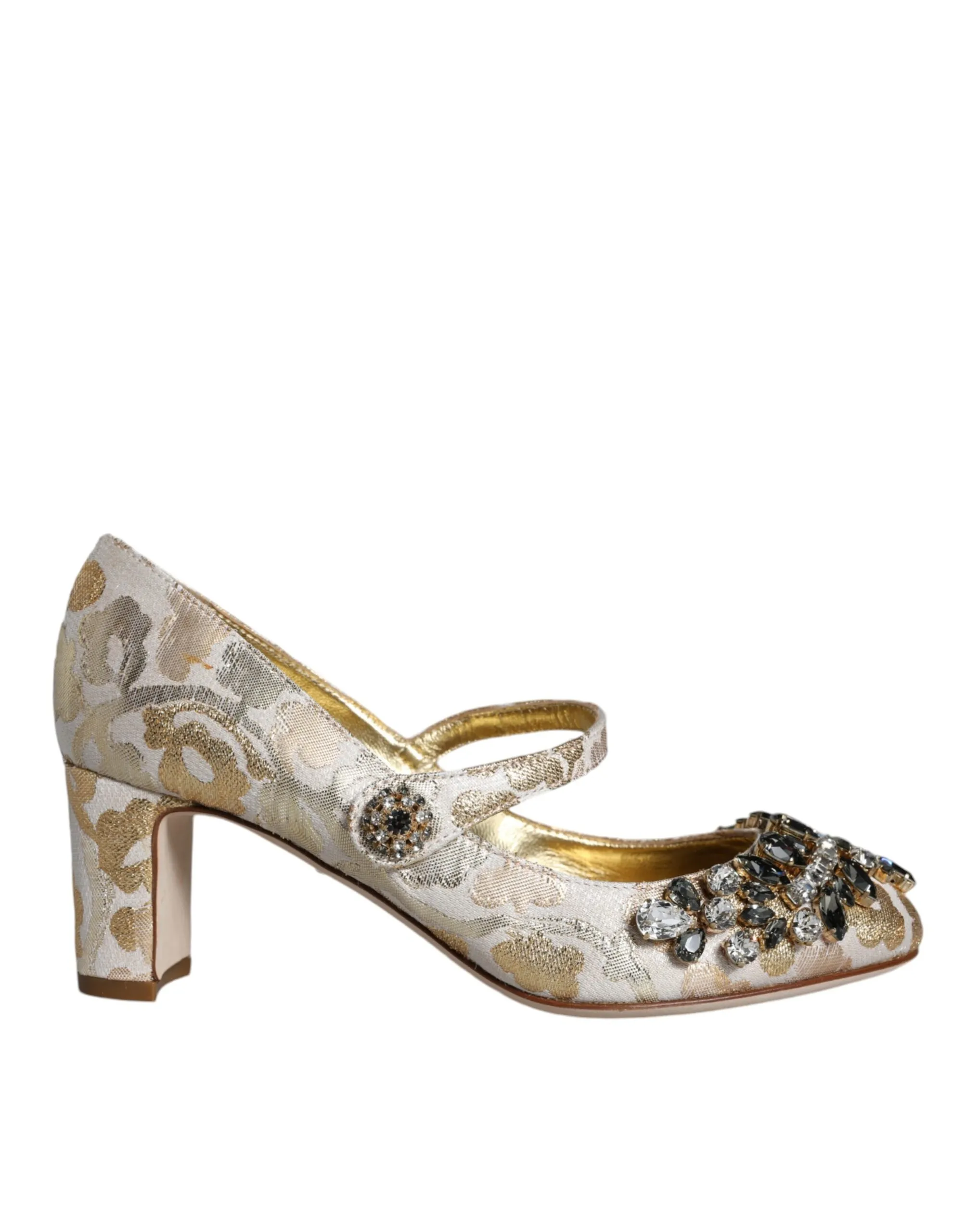 Dolce & Gabbana Women's Gold Jacquard Crystal Mary Janes Pumps Shoes