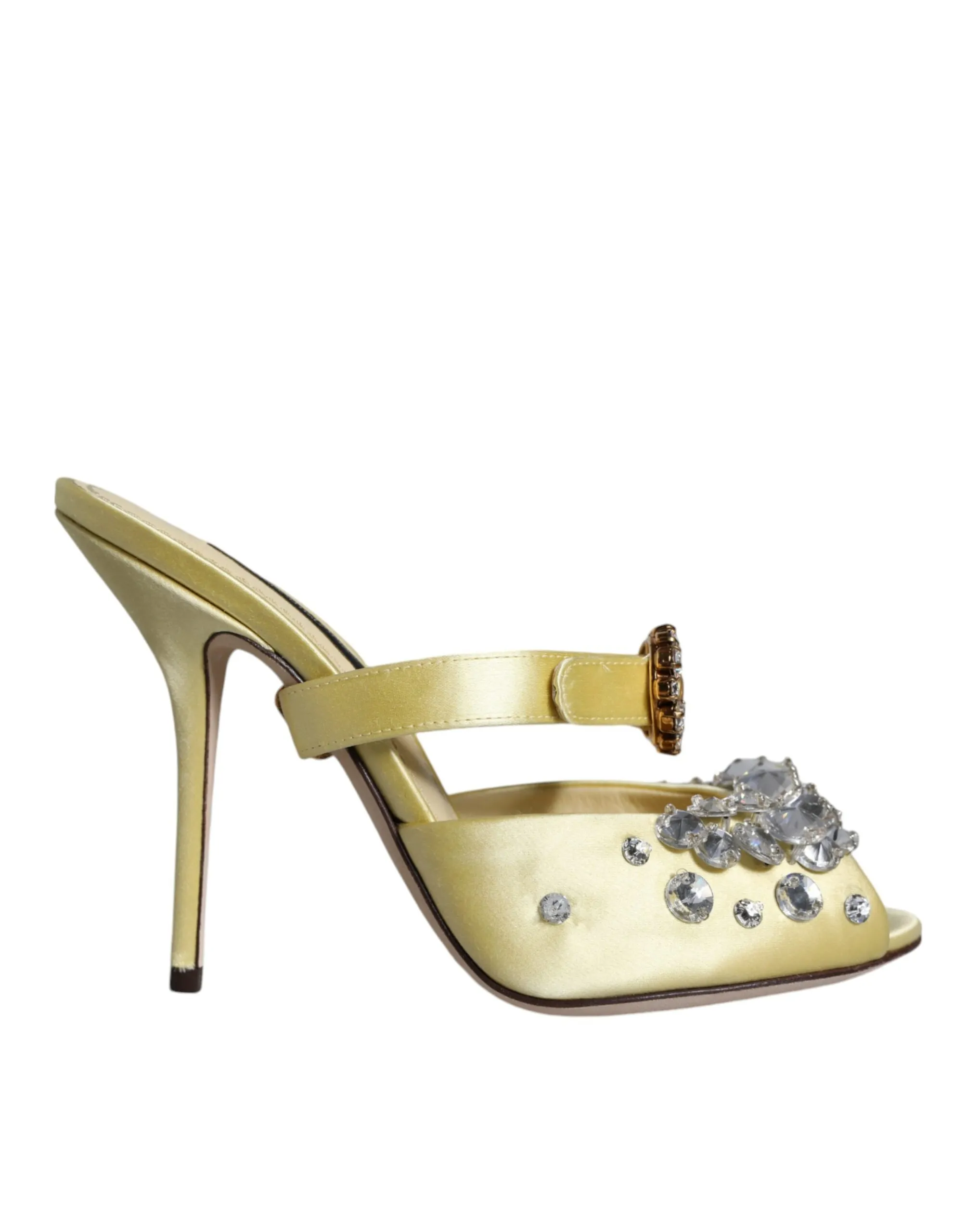 Dolce & Gabbana Women's Yellow Mary Janes Satin Crystal Sandals Shoes