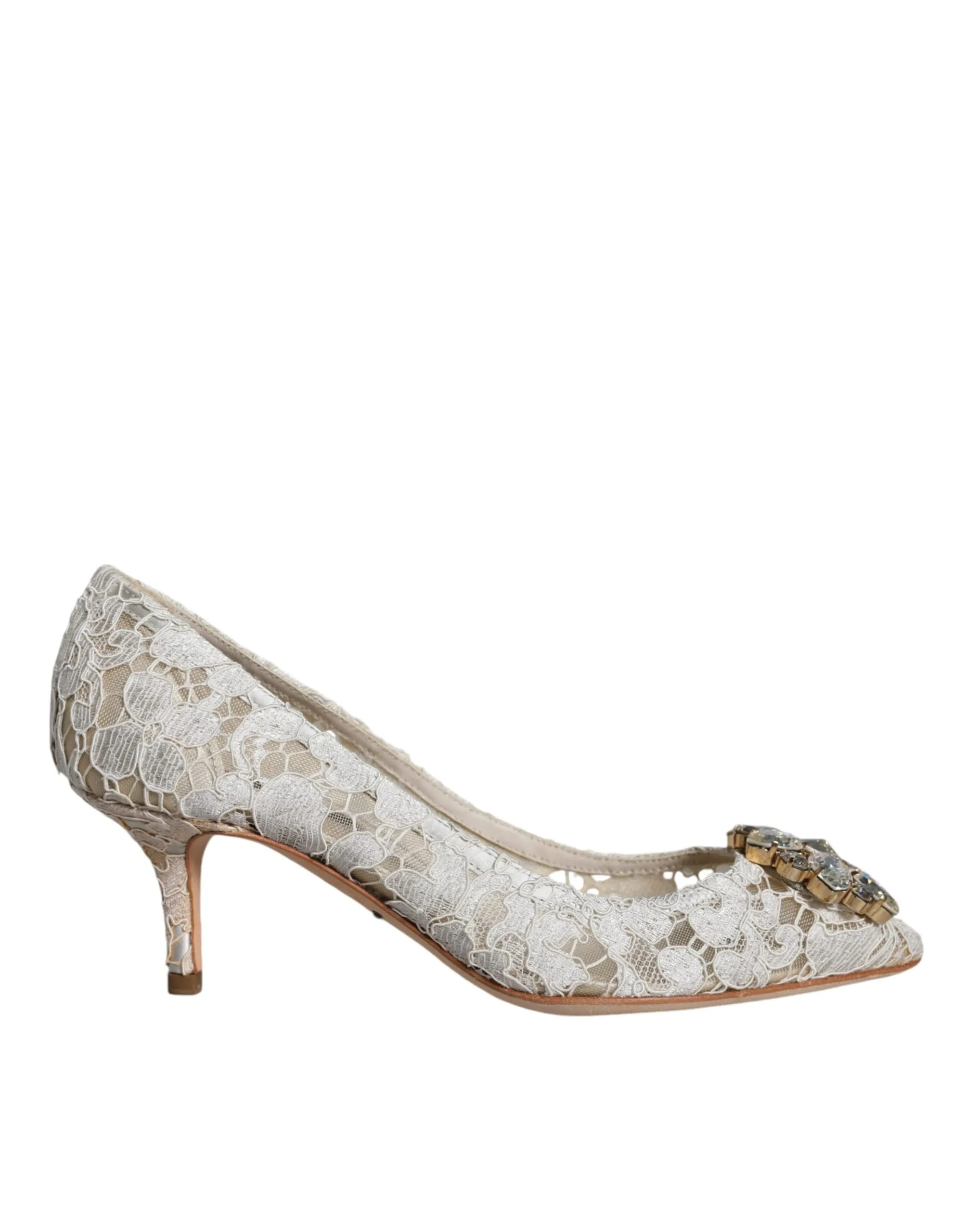 Dolce & Gabbana Women's White Taormina Lace Crystal Heel Pumps Shoes